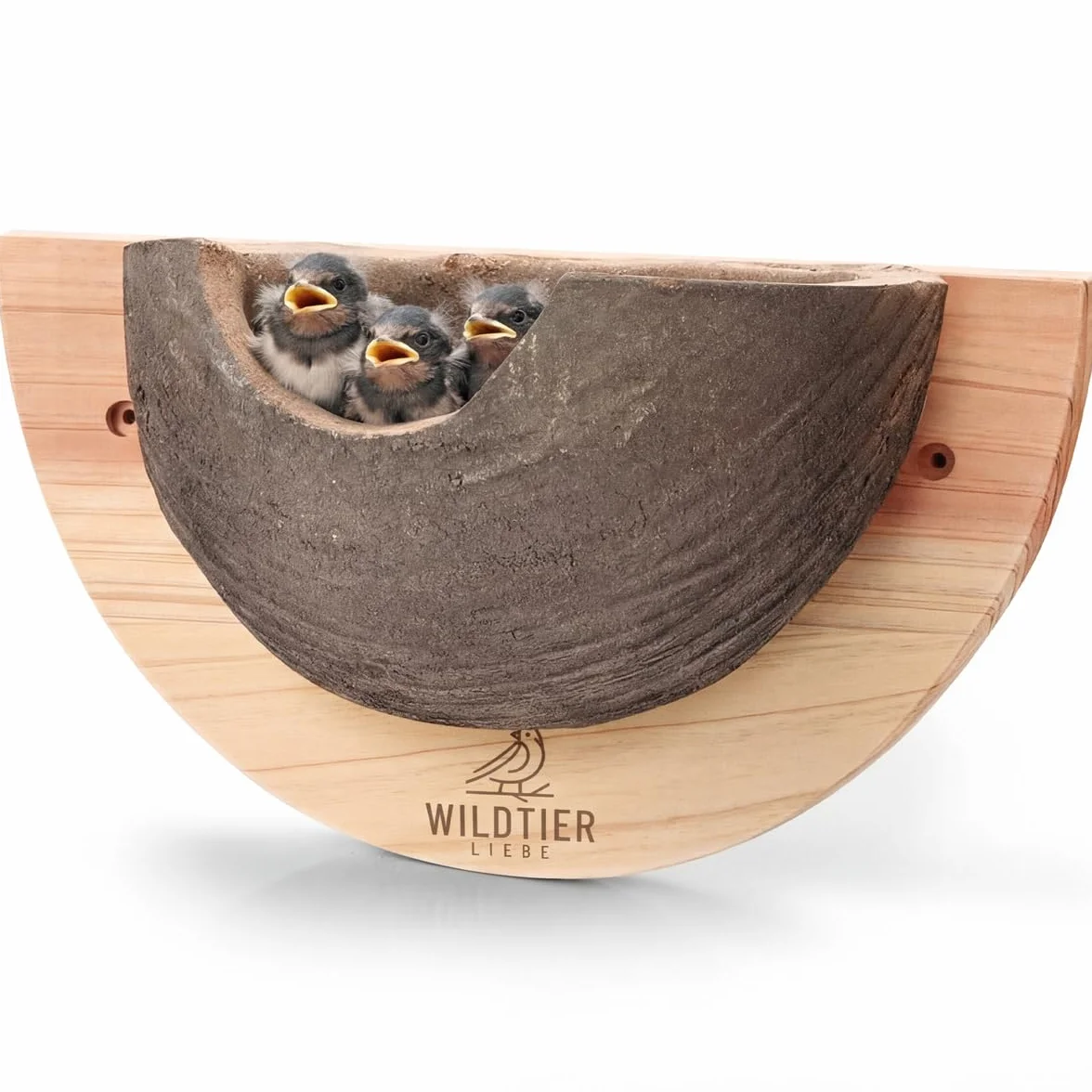 wildtier liebe 1er Nido de golondrina, ayuda para anidación natural para golondrinas de madera maciza y arcilla natural - sin tratar, resistente a la intemperie, nido de golondrina