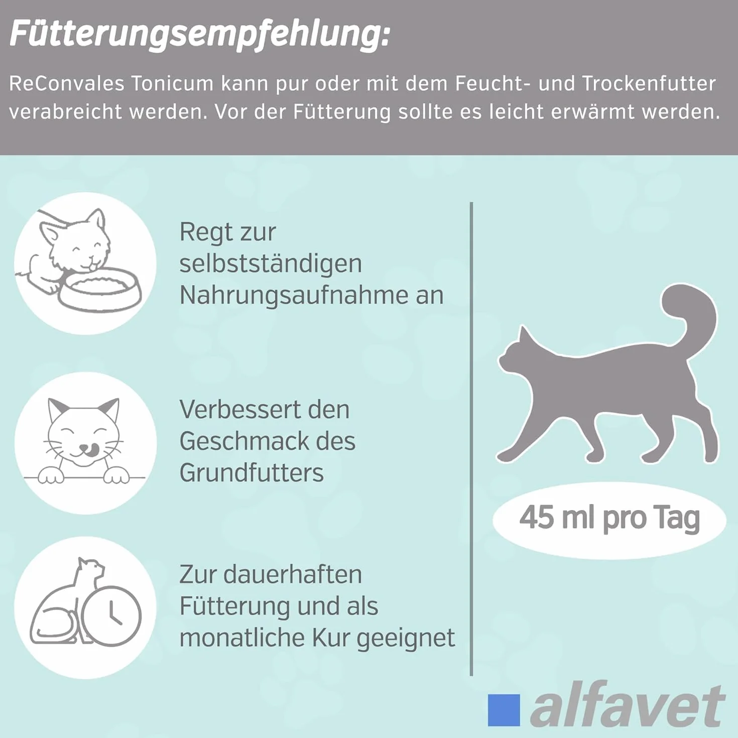 Alfavet ReConvales Tonicum para gatos | Pack de 3 | 3 x 280 ml | Complemento alimenticio dietético | Para la convalecencia, el bajo peso y la lipidosis hepática del gato
