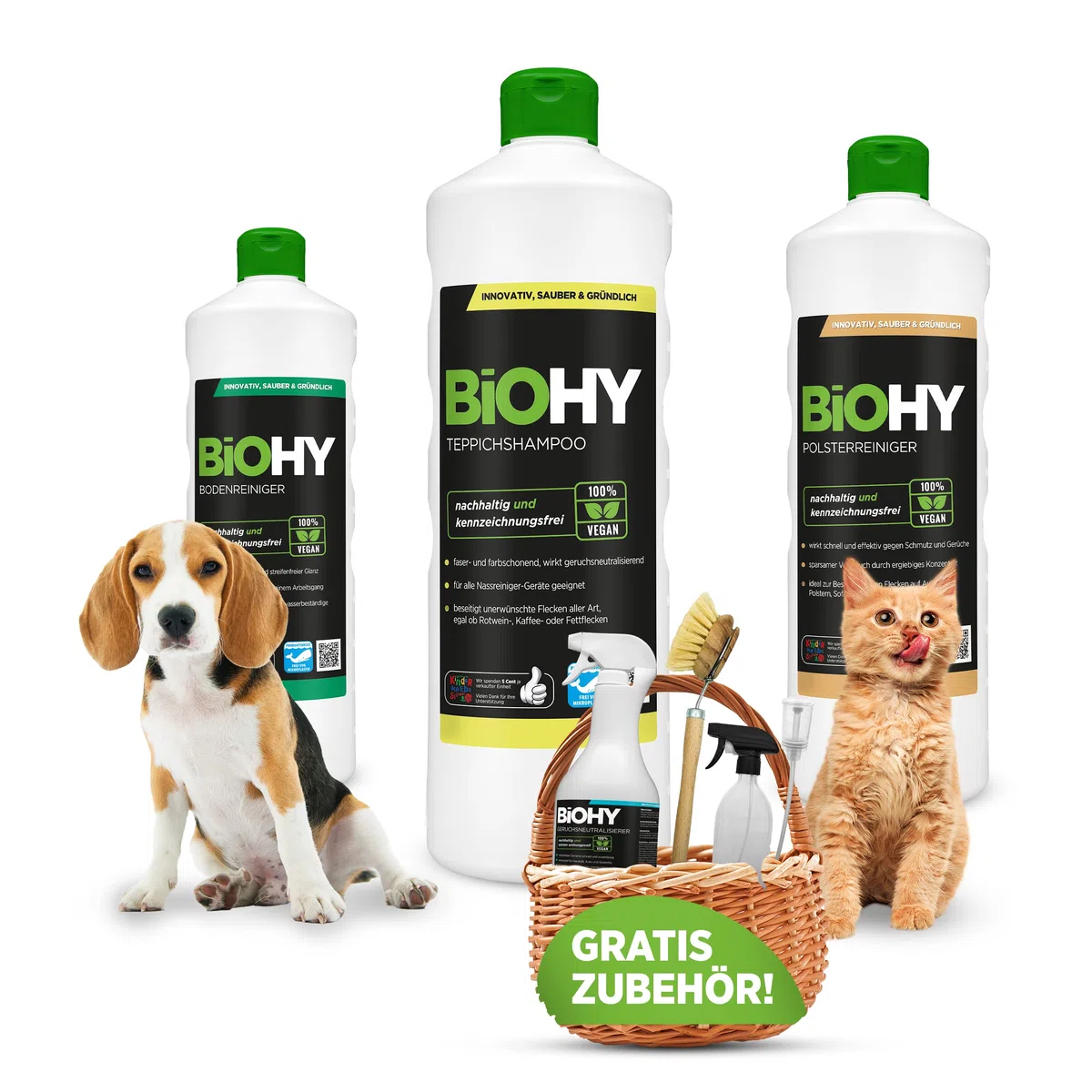 BiOHY Happy Pet Set | Limpiador para alfombras, tapicería, textiles y suelo | Elimina todos los olores y manchas como orina y comida de perros y gatos