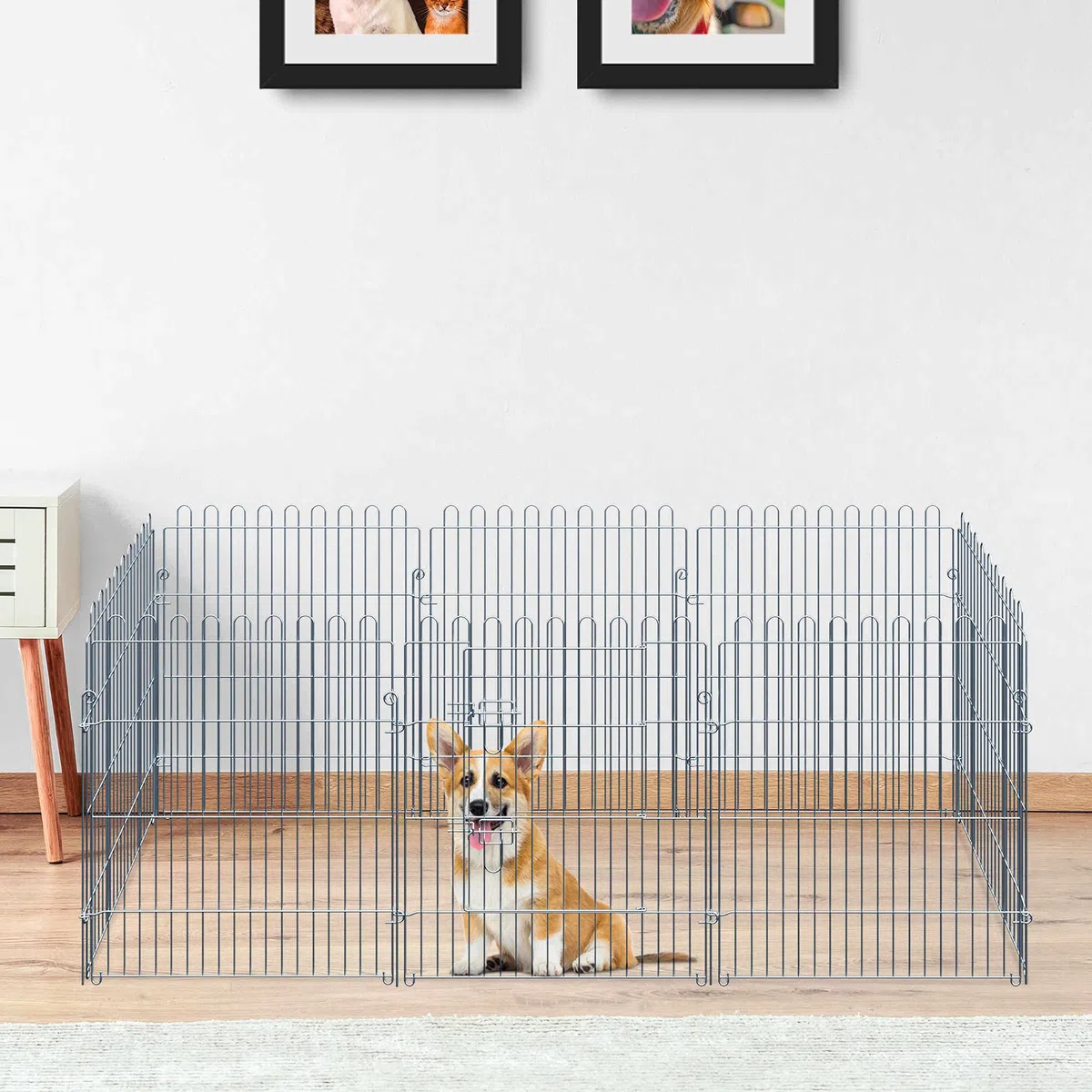 PawHut Parque para Mascotas Valla Corral 8 Vallas 63x76cm + Puerta Entrenamiento Perros