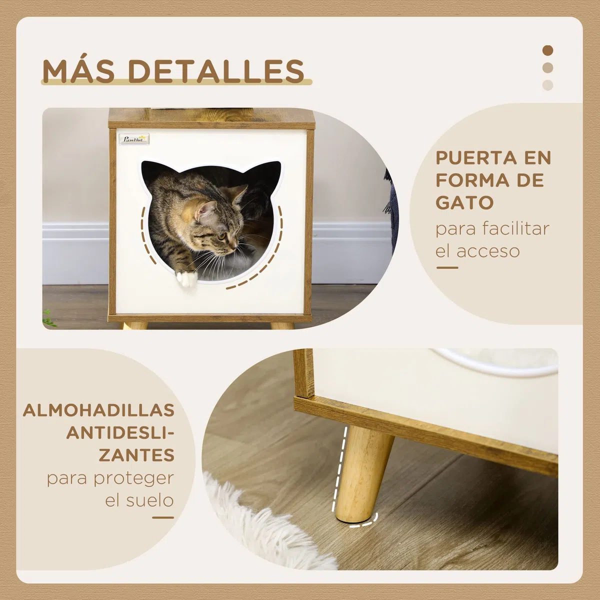 Pawhut - Casa interior para gatos de madera, con cojín lavable y patas elevadas, 34 x 34 x 44,5 cm, color marrón