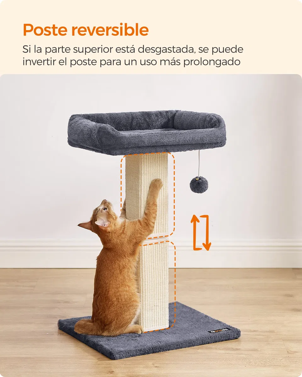 Feandrea Árbol para Gatos, Rascador de Felpa 40 x 30 cm, 71 cm de Altura, Columna con Sisal Tejido, Base de 45 x 40 cm, con Pompón, Gris Oscuro PCA022G01