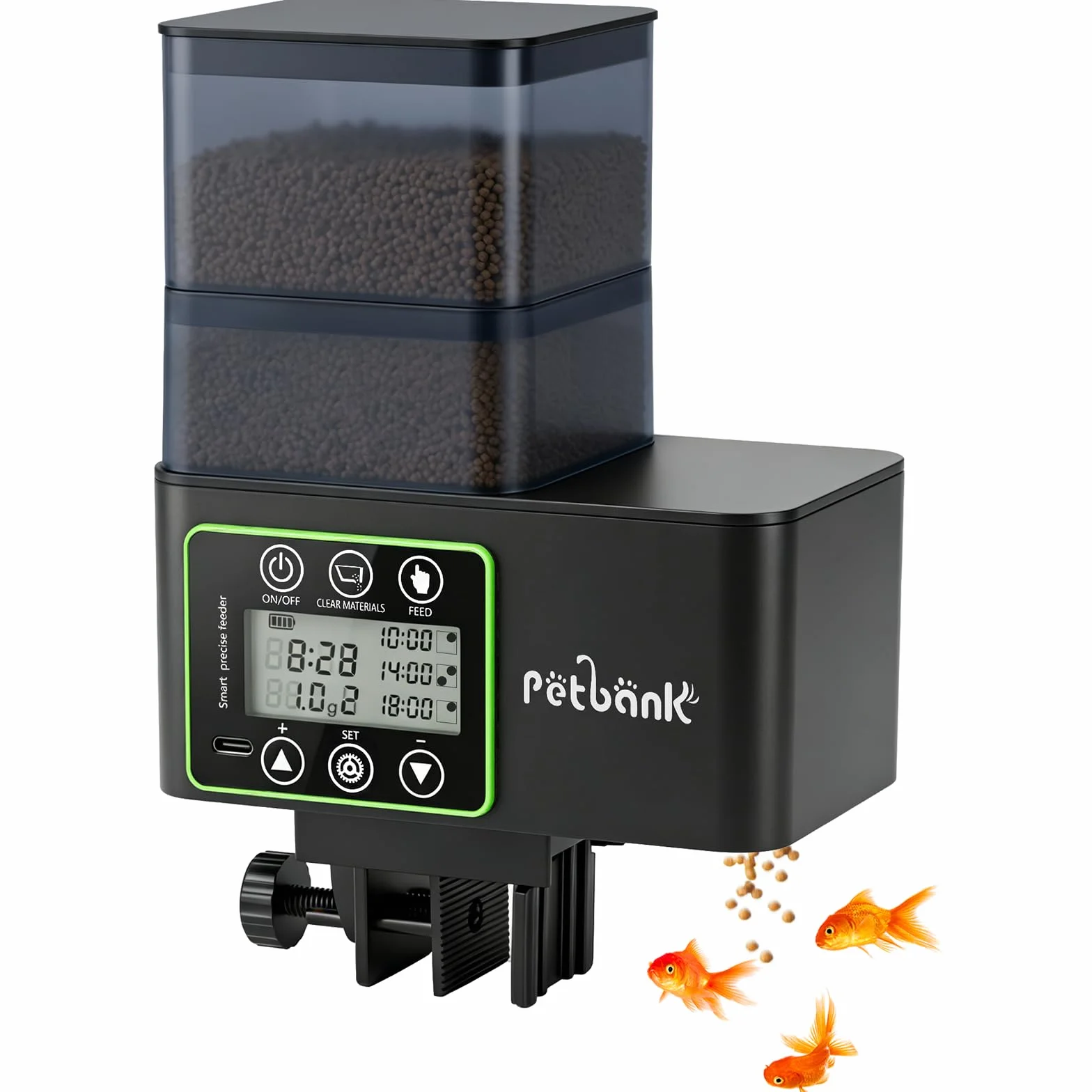 Comedero Automático para Peces - 230/510 ML Ajustable Temporizador para Acuario con Precisión 0.1-2g, Alerta de Falta de Comida, Limpieza Fácil, Antihumedad, Pantalla LCD, USB Recargable