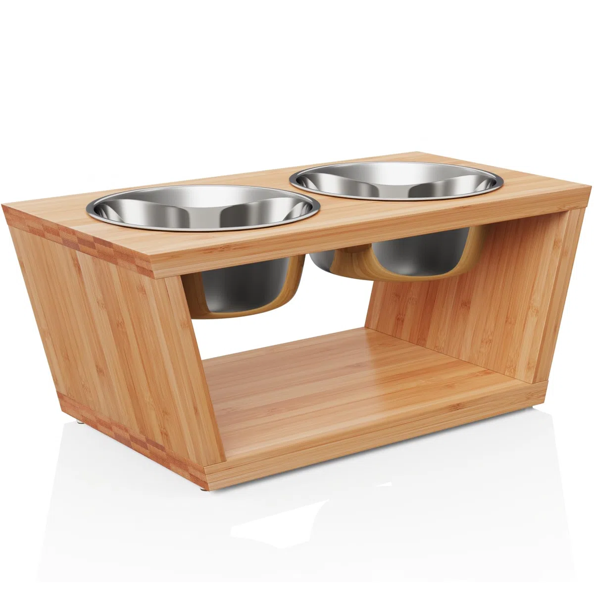 Comedero para Mascotas - Soporte Elevado de Bambu para Perros Medianos y Grandes - Alimentador de Madera - 4 Tazones de Acero Inoxidable: 4X 1650 ml – 44x 23 x 18 - Mediano