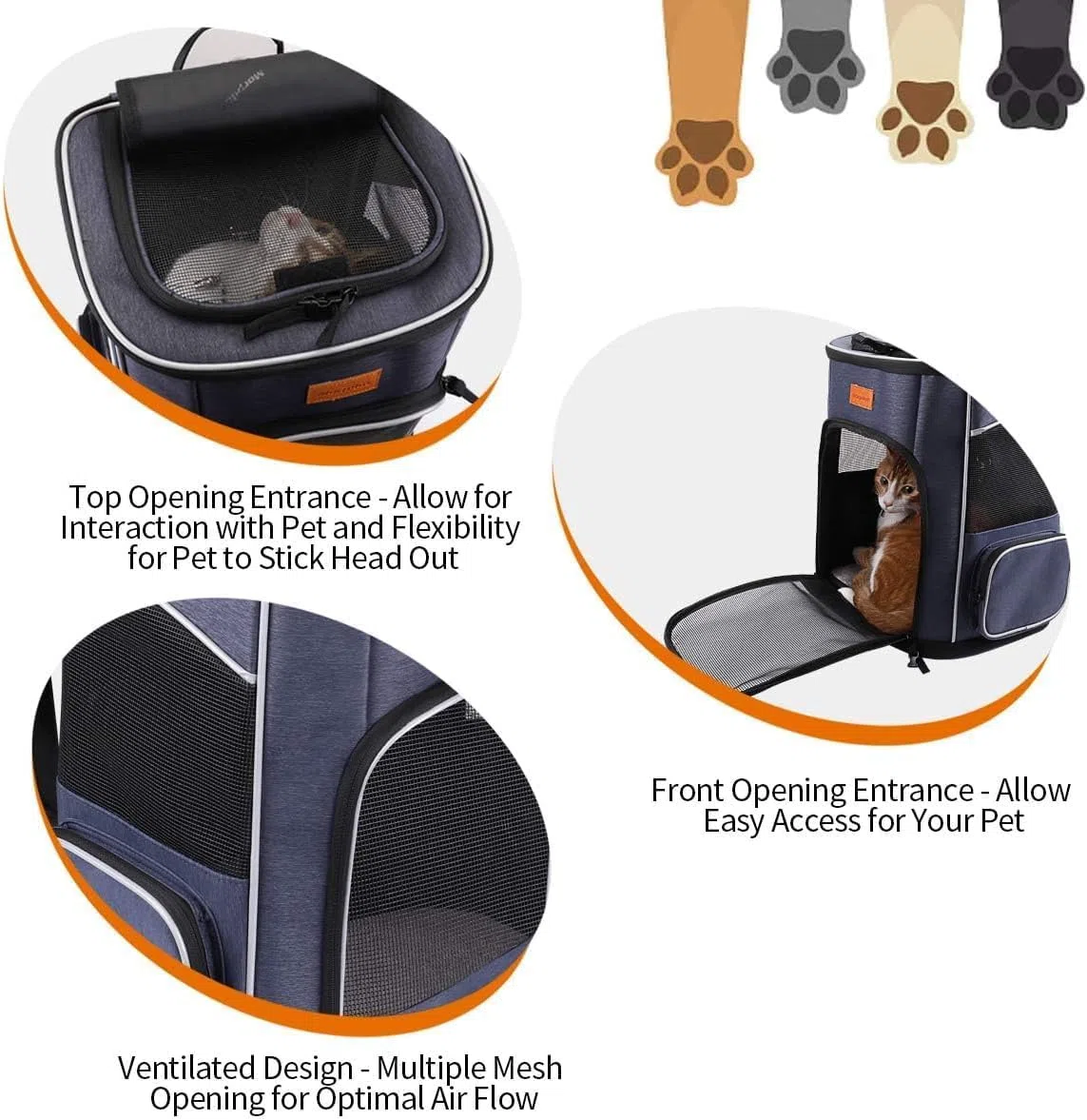 morpilot Mochila Transportín Perro, Mochila Transportín Gato Bien Ventilado con Correa de Seguridad Interior, Bolsa de Transporte para Para Gatos y Perros Pequeños Azul (32 x28 x42cm) + Tazón Plegable