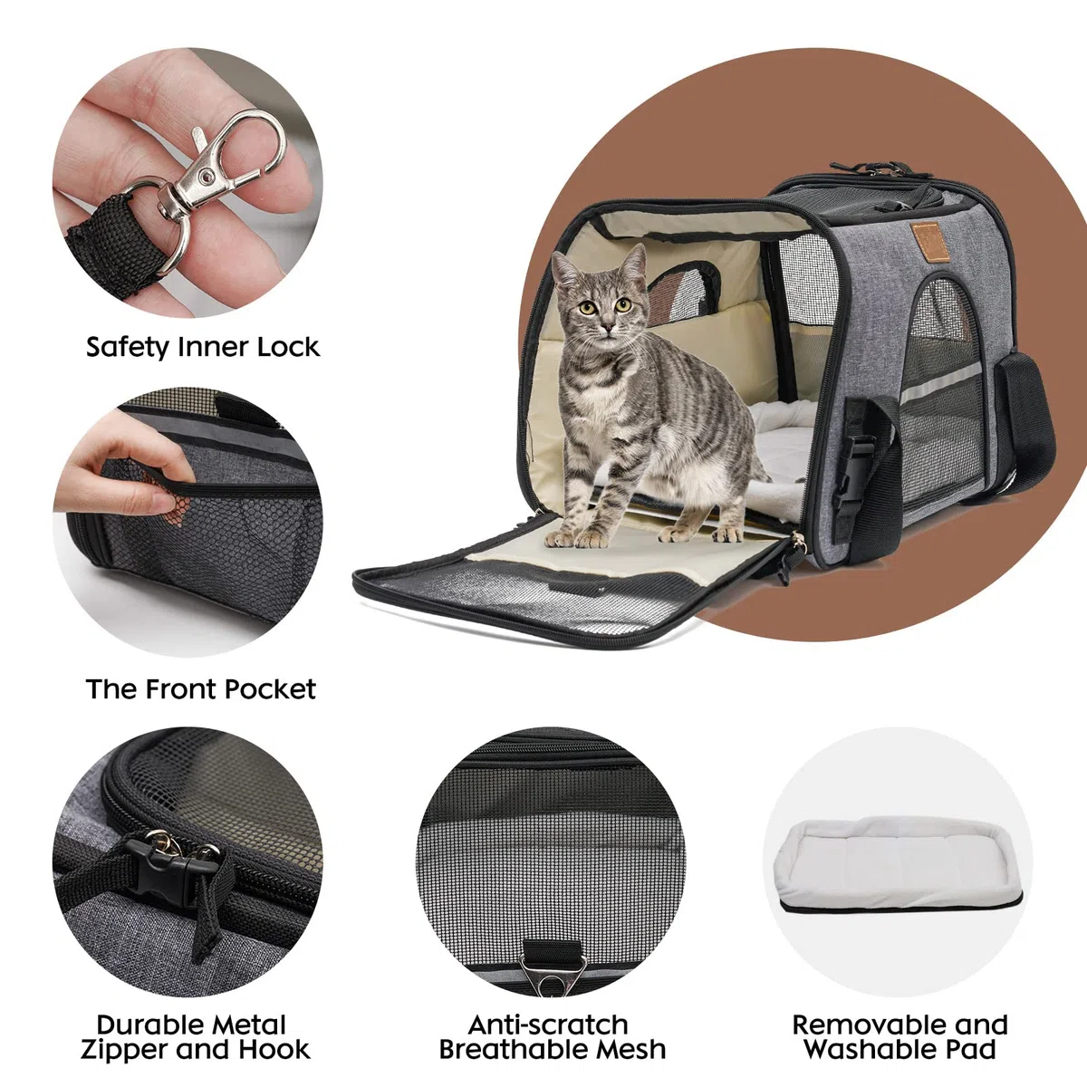 Bolsa para Mascotas|Bolsa Transporte Portátil y Transpirable para Mascotas con Tapete Extraible&Malla Transpirable |trasportines Gato Correa de Hombro Ajustable| Adecuado para viajar-43.5 * 25 * 28cm