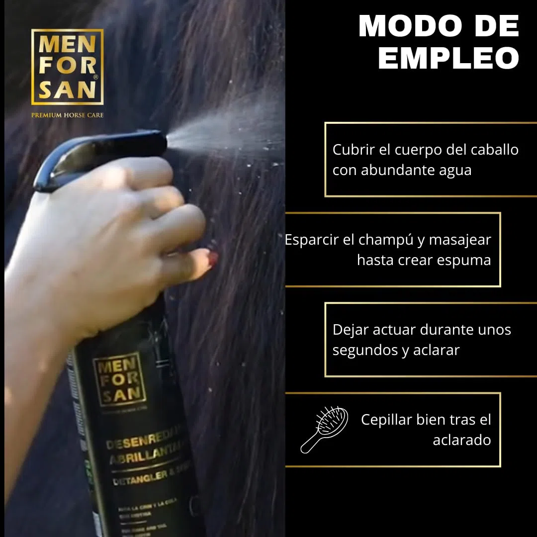 MENFORSAN Desenredante abrillantador para Caballos, 500ml | Desenreda y aporta Brillo | Crin y Cola | Bio - Vegan Friendly - 100% Natural | Premium Horse Care