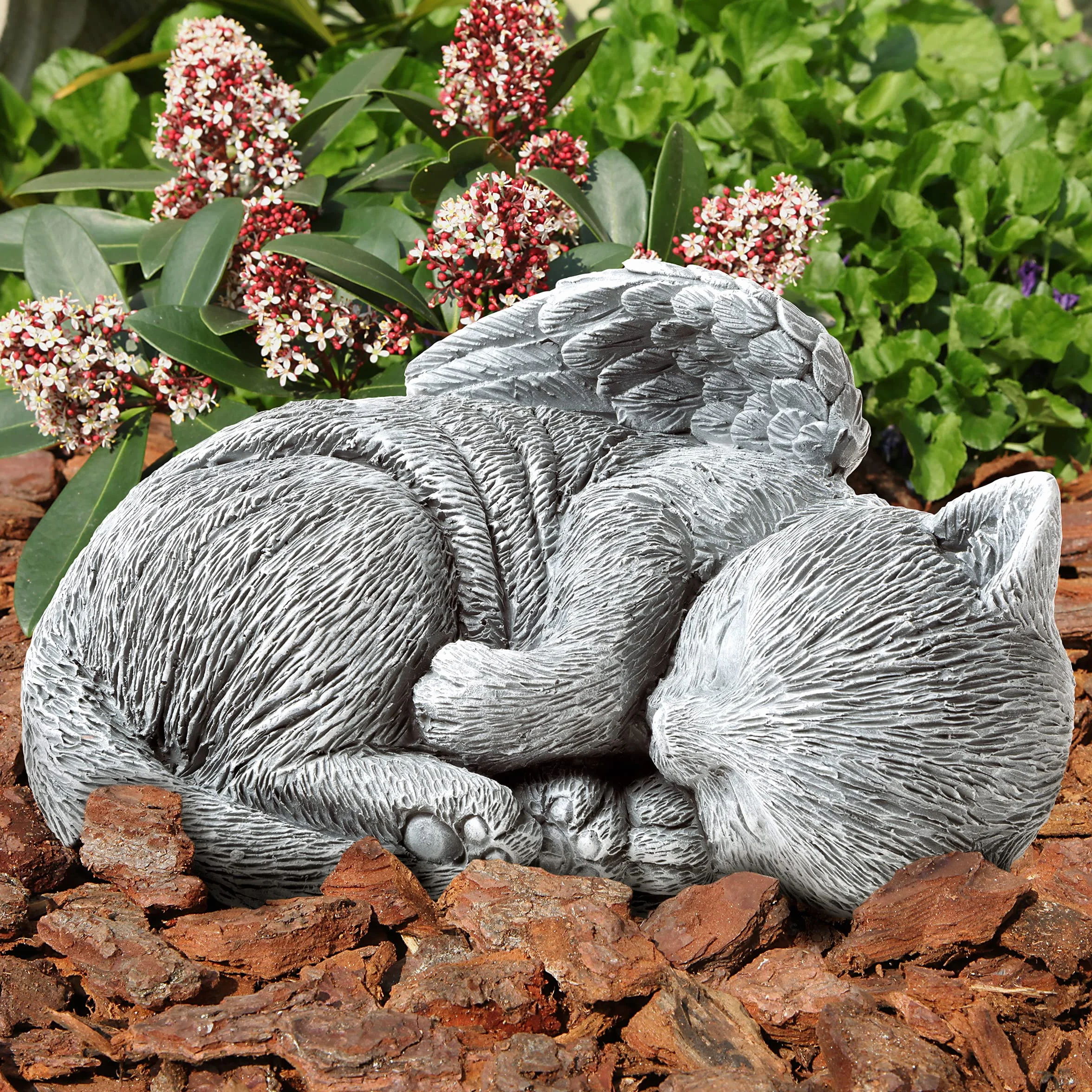 Pure Garden Escultura Estatua Conmemorativa de Mascota, ángel durmiendo Gato