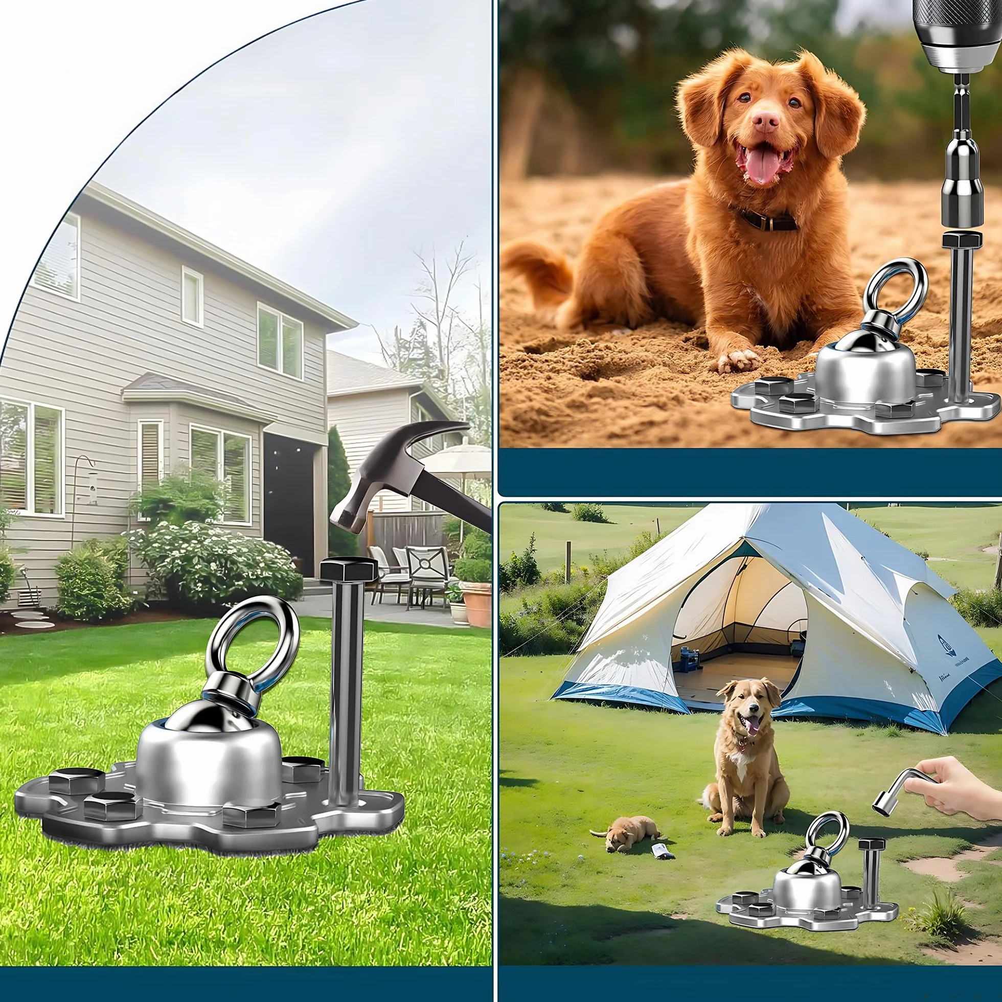 Pila De Perro Giratoria De 360 Grados Al Aire Libre, Perno Antióxido Pesado, Cadena De Anclaje Para Gatos y Perros, Juego De Fijación Clavos De Pila Suelo, Universal En Interiores y Exteriores