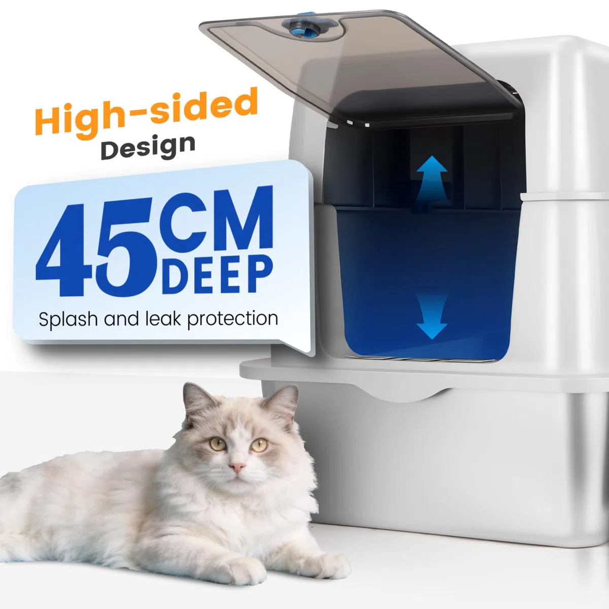 Nobleza Arenero Cerrado de Acero Inoxidable XXL con Tapa – Resistente a Óxidos, Neutraliza Olores, Fácil Limpieza – para Gatos Grandes – Incluye Alfombrilla de Doble Capa y Pala