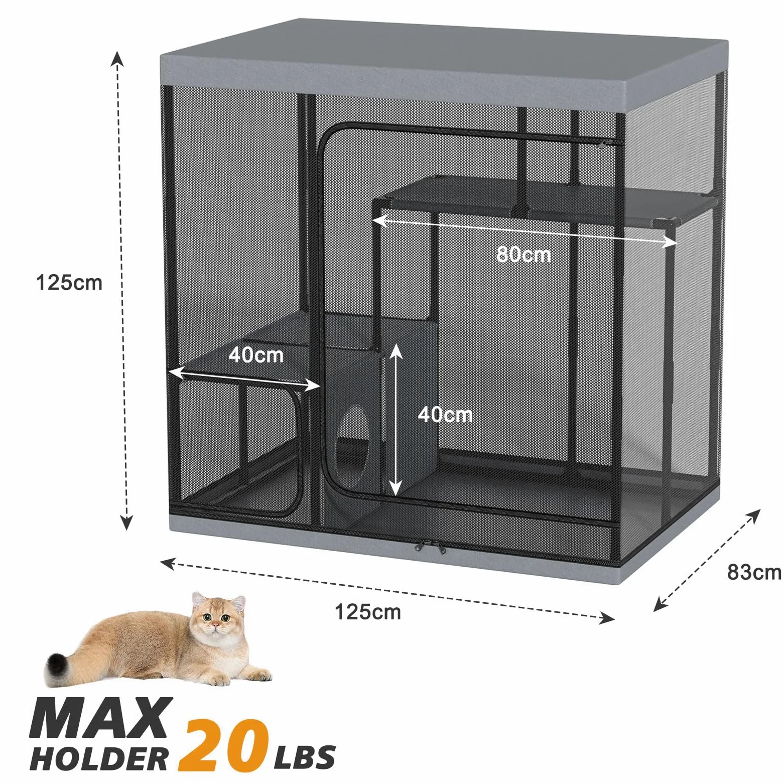 Jaula grande para gatos para interior y exterior, parque para gatos y gatitos, espaciosa jaula de varios pisos