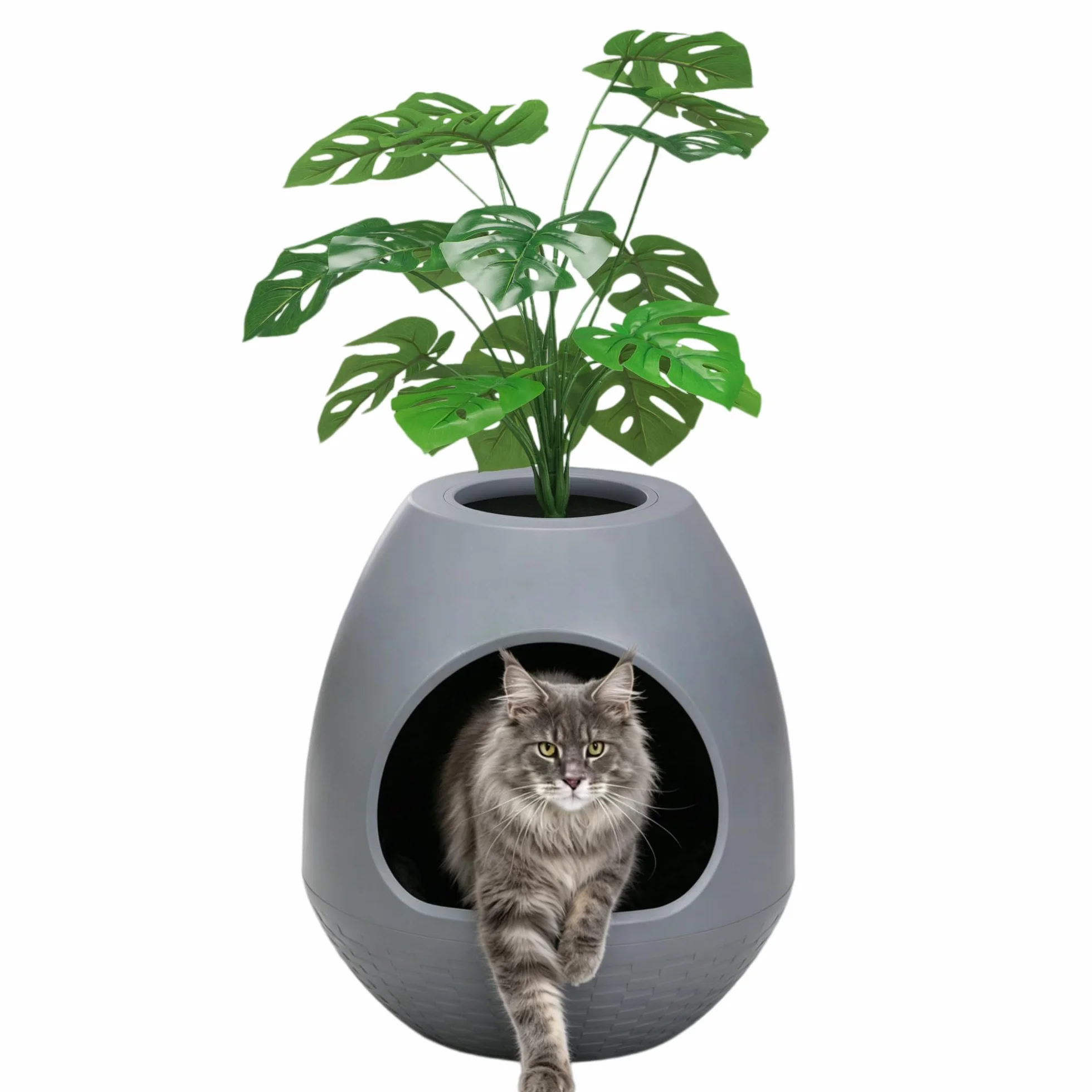 Arenero para gatos como maceta, caja de arena multifuncional con tapa y planta, arenero para gatos oculto, ideal para la mayoría de los gatos, la elección ideal para apartamentos y oficinas (gris)