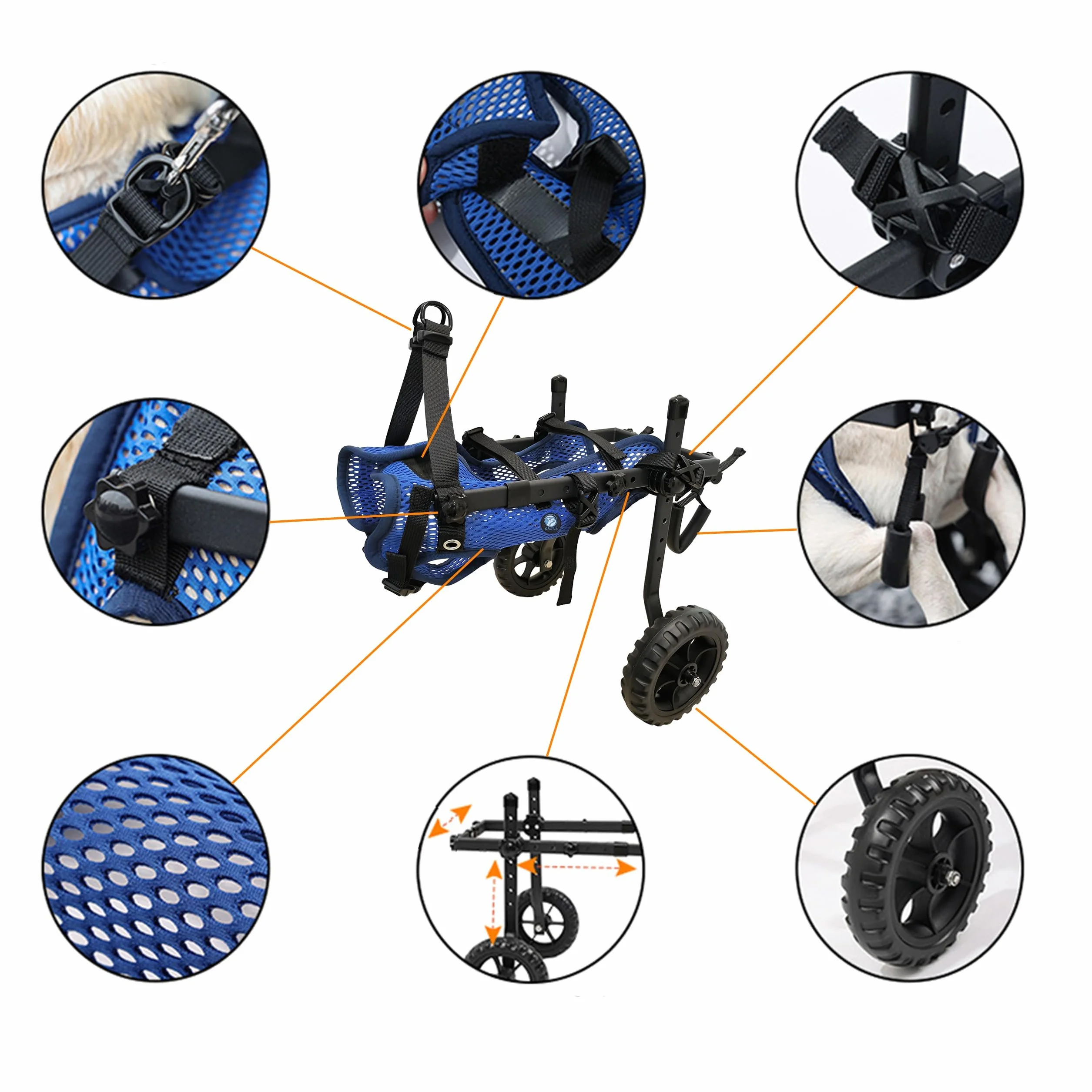 Silla de Ruedas Plegable Ajustable 2 Ruedas para Mascotas,Azul,XS | Rehabilitación de las extremidades traseras de mascotas,carrito para mascotas,soporte para las patas traseras,fácil montaje
