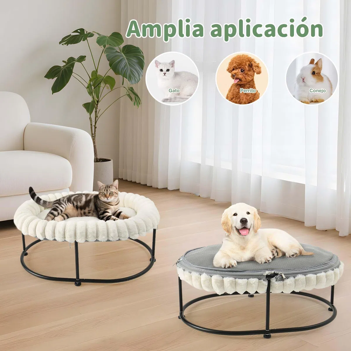 GUUSII HOME Elevada Cama para Hamaca Gato Grande Gatito Sofá Perro Pequeño Silla Mascotas Asiento con Marco de Metal Independiente Cojín Acolchado Lavable Fácil Montaje Cat Bed 58.5*43*21cm (Blanco)