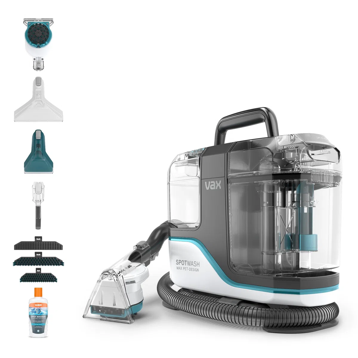 Limpiador de manchas Vax Spotwash Max Pet-Design | Nuestro SpotWasher más potente para hogares con mascotas | Tanques XL | Herramienta manual SpinScrub - CDSW-MSXP, blanco/azul