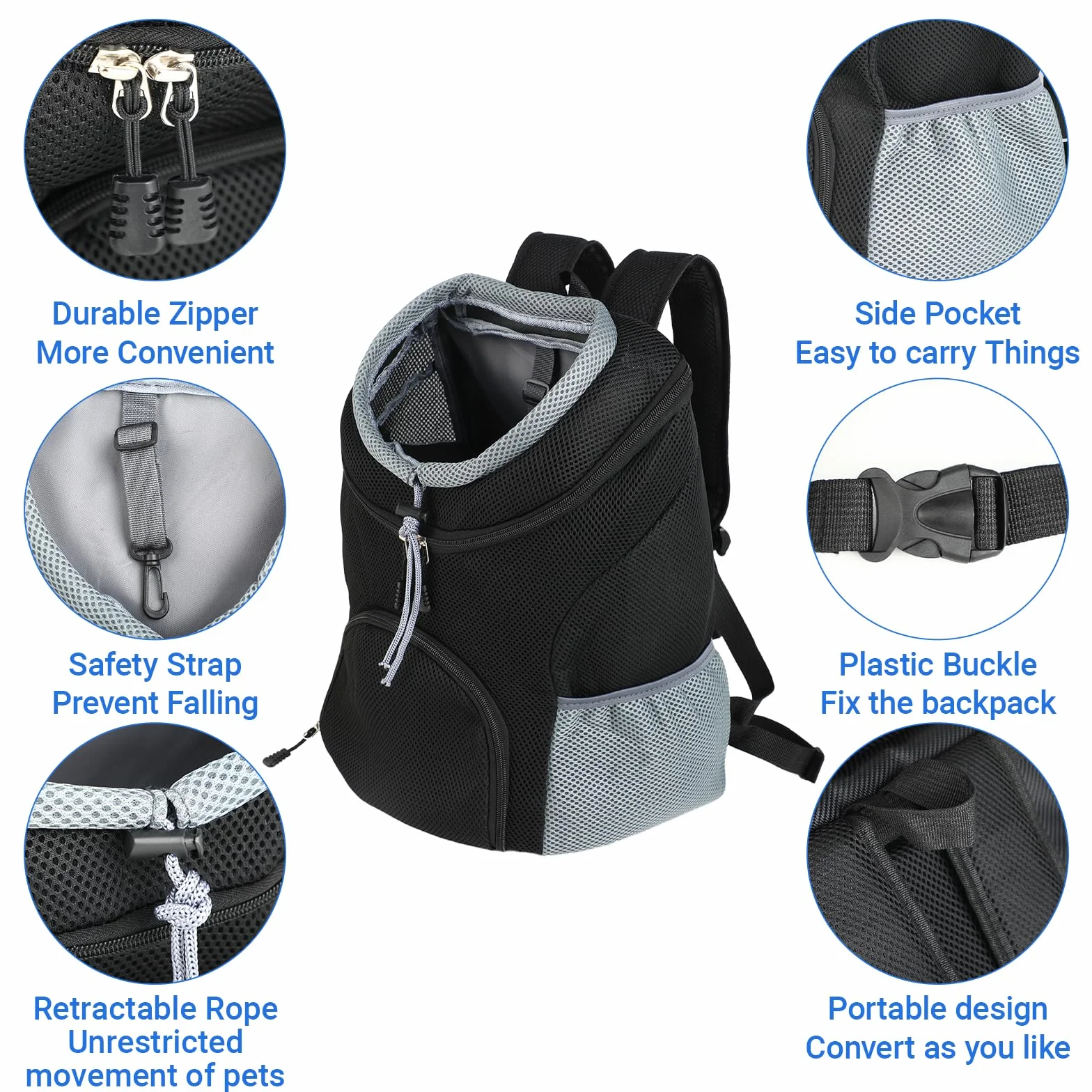 Mochila para Mascotas - Ajustable y Transpirable, para Perros y Gatos Pequeños （3-7kg） - con Fondo Impermeable, Diseño de Cabeza al Aire y Gancho de Seguridad - Ideal para Viajes y Senderismo