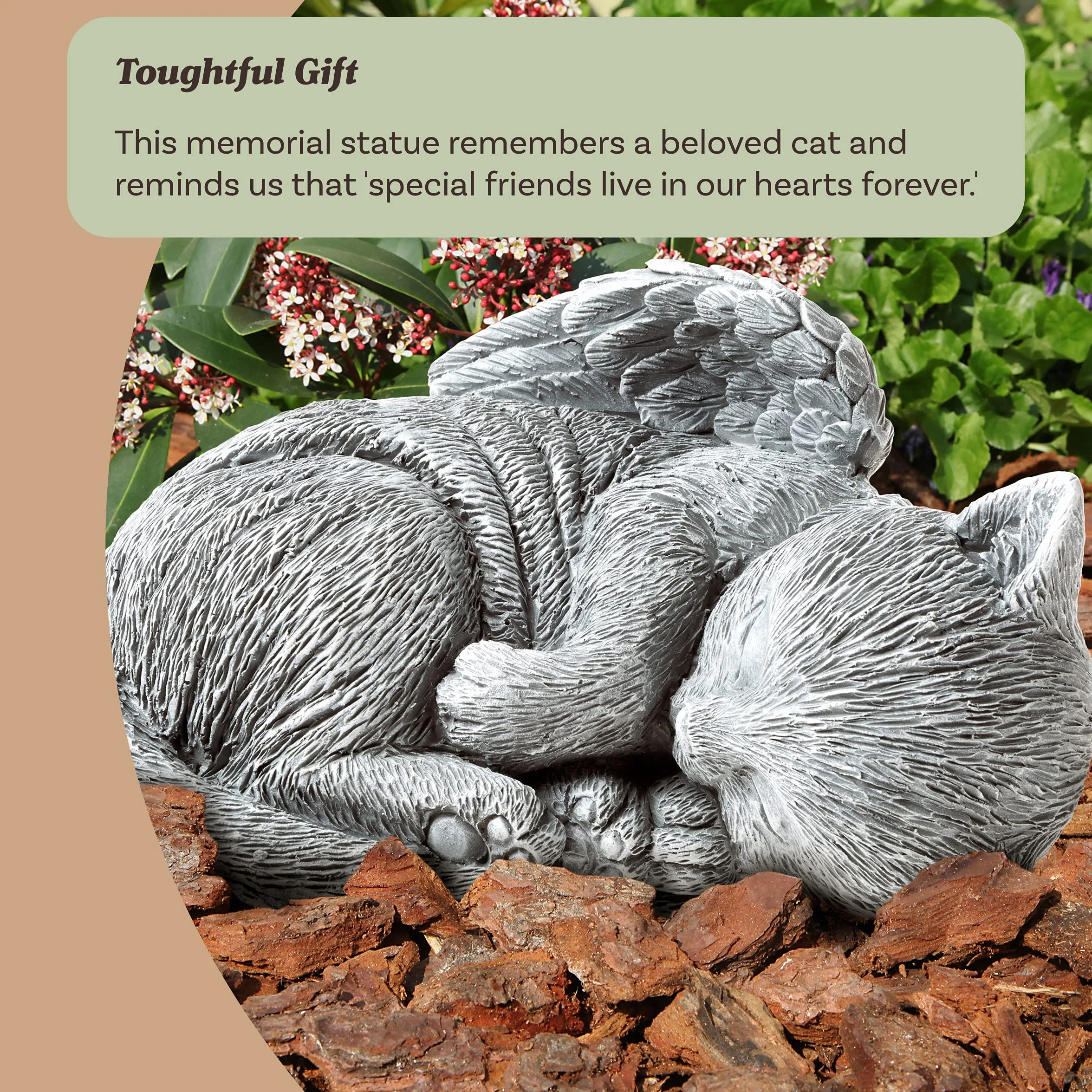 Pure Garden Escultura Estatua Conmemorativa de Mascota, ángel durmiendo Gato