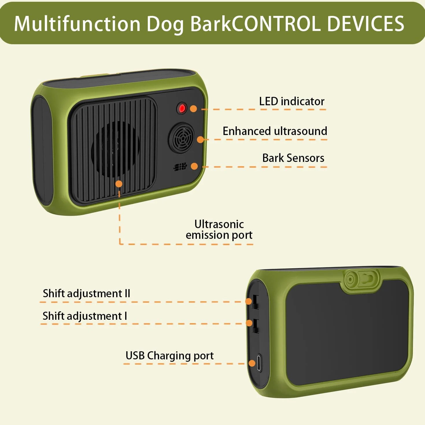 Dispositivo antiladridos para Perros, Recargable para Perros pequeños, medianos y Grandes, Dispositivo antiladridos ultrasónicos, 2 Modos Ajustables, Dispositivo antiladridos automático