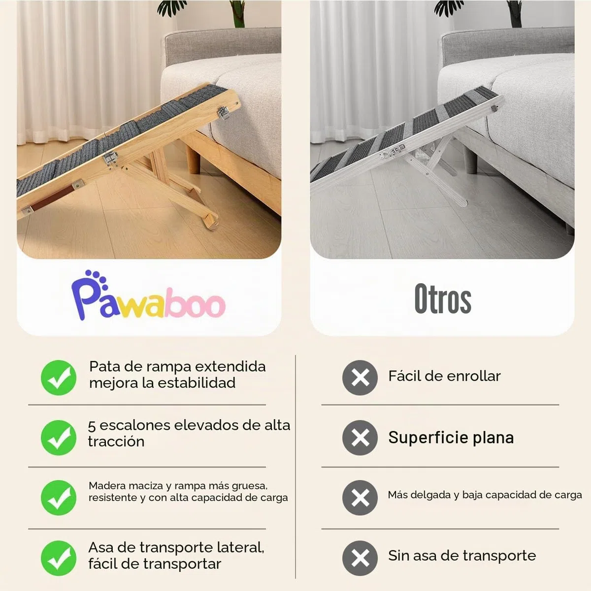 Pawaboo Rampa plegable para perros pequeños, rampa portátil de madera para mascotas, 4 alturas ajustables de 20 cm a 45 cm, rampa de coche para perros pequeños y gatos con alfombra antideslizante, uso