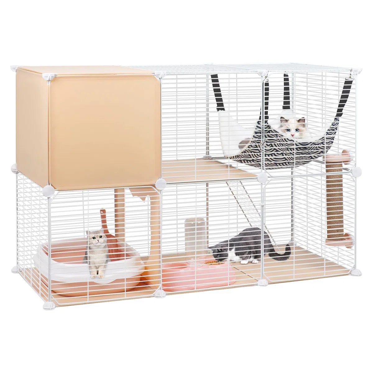 Jaulas para Gatos Interior, Recinto DIY con Gran Hamaca, Casa de Alambre Metálico para Gatos, Catio (109L x 46W x 74H cm)