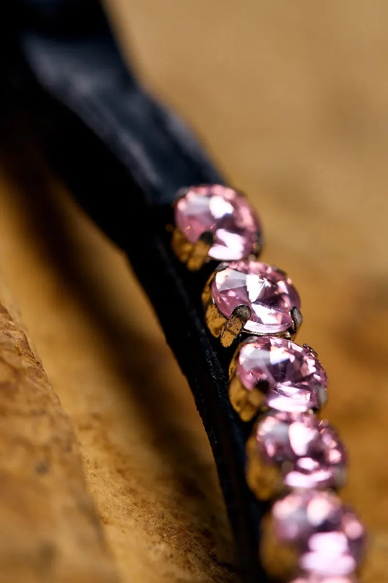 Frontalera Vellquine Lady Pink Cristales Rosados y Sistema de Enganche Fácil Elegancia y Comodidad para Cabezadas (full)
