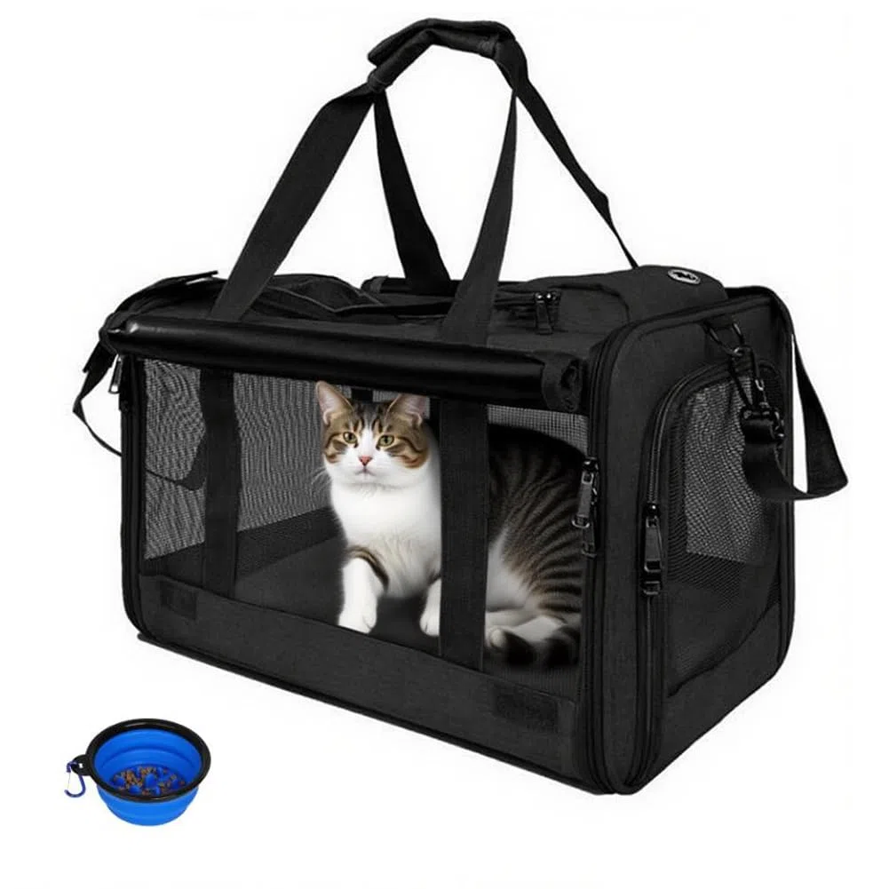Transportin Perros y Gatos Plegable Bolsa de Transporte Transpirable para Mascotas Pet Carrier Portador de Mascotas Suave Bolso de Hombro Acolchado Suave Viaje Paseos Avion Tren o Auto