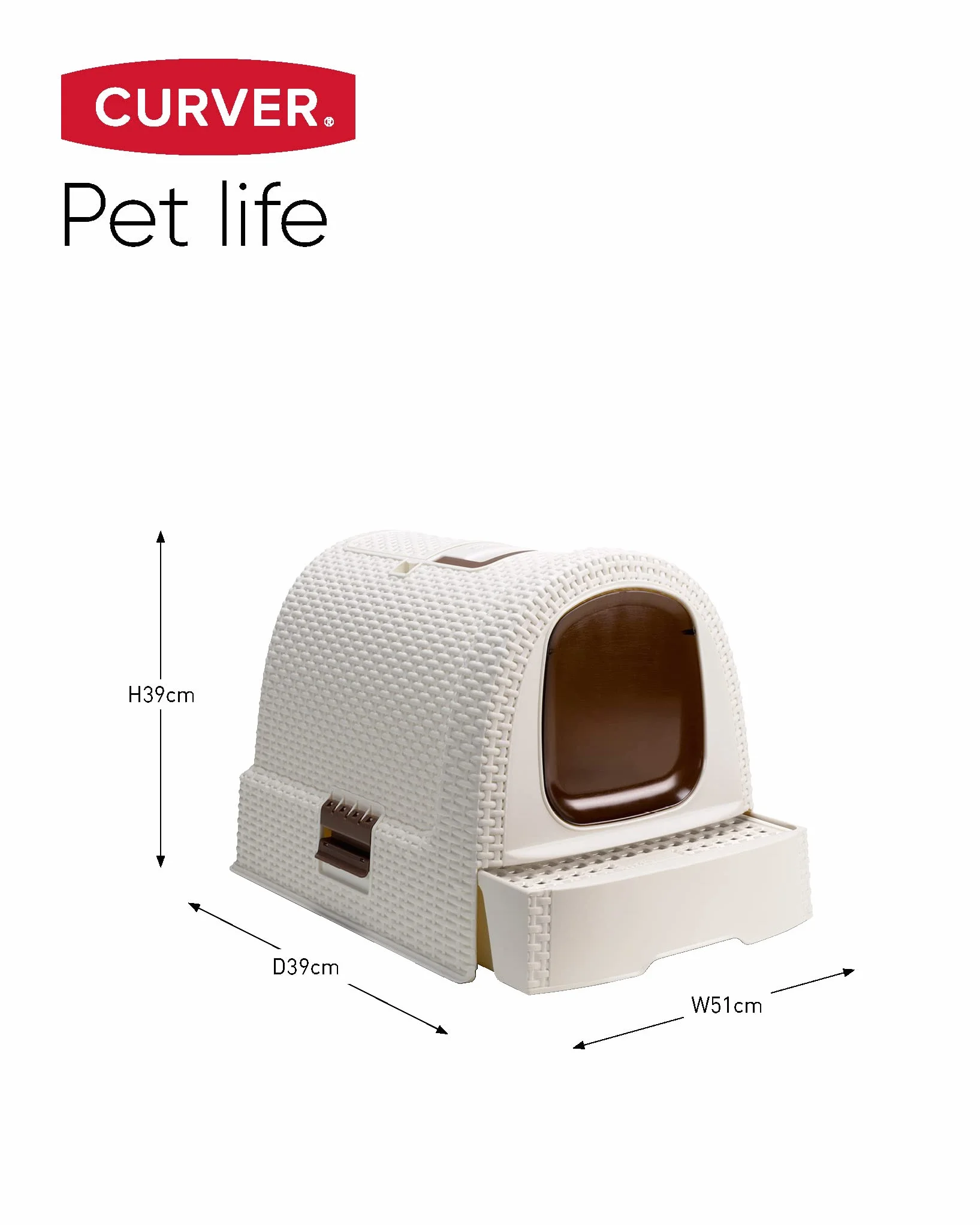 Curver - Inodoro para Gatos, Bandeja Sanitaria Cerrada, Compartimento Inferior extraíble para facilitar la Limpieza, Pala para Arena y Alfombrilla Incluidas, Dimensiones: 40 x 38.5 x 51.5 cm Blanco