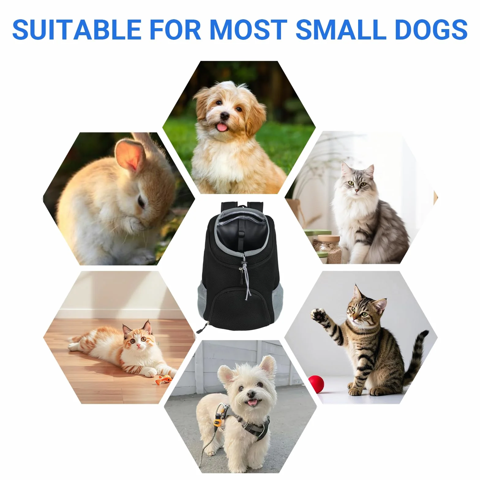 Mochila para Mascotas - Ajustable y Transpirable, para Perros y Gatos Pequeños （3-7kg） - con Fondo Impermeable, Diseño de Cabeza al Aire y Gancho de Seguridad - Ideal para Viajes y Senderismo