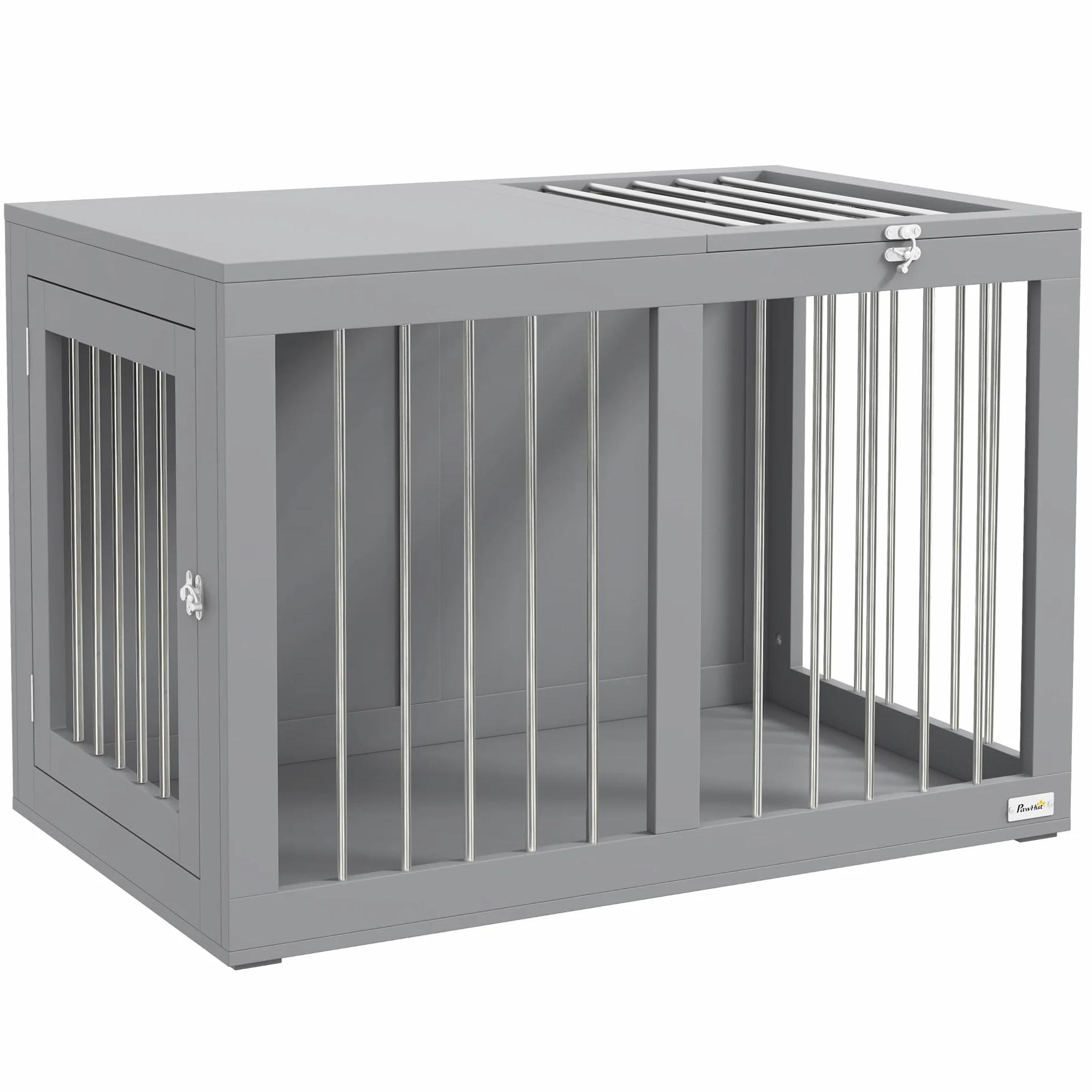 PawHut Caseta de interior para perros caseta para perros 2 puertas con cerradura buena ventilación mesa lateral 80 x 50 x 56,5 cm gris