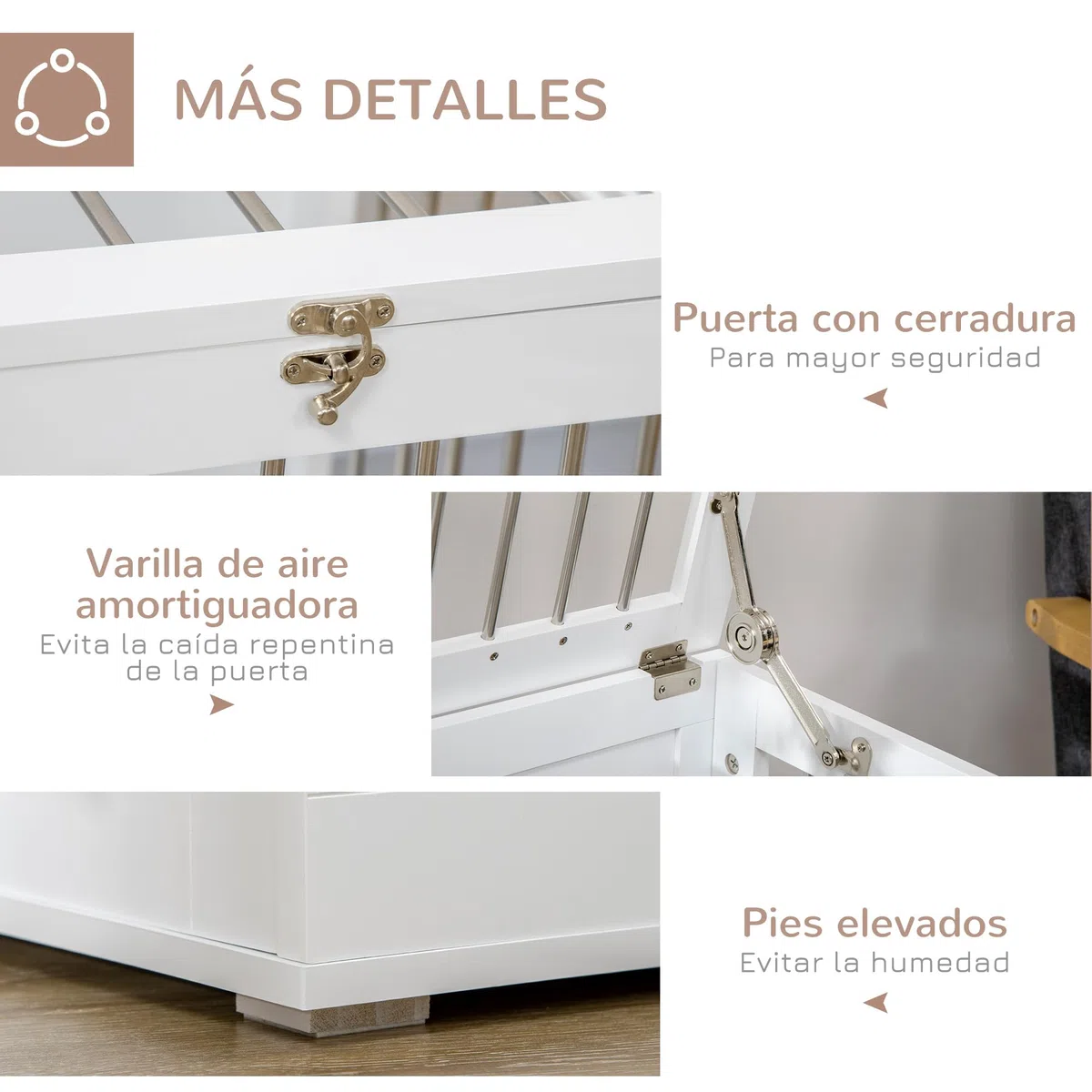 PawHut Jaula para Perros Medianos 2 en 1 Mesa Auxiliar Estilo Moderno con 2 Puertas con Pestillo y Estructura de Acero Inoxidable Casa para Perros 80x50x56,5 cm Blanco