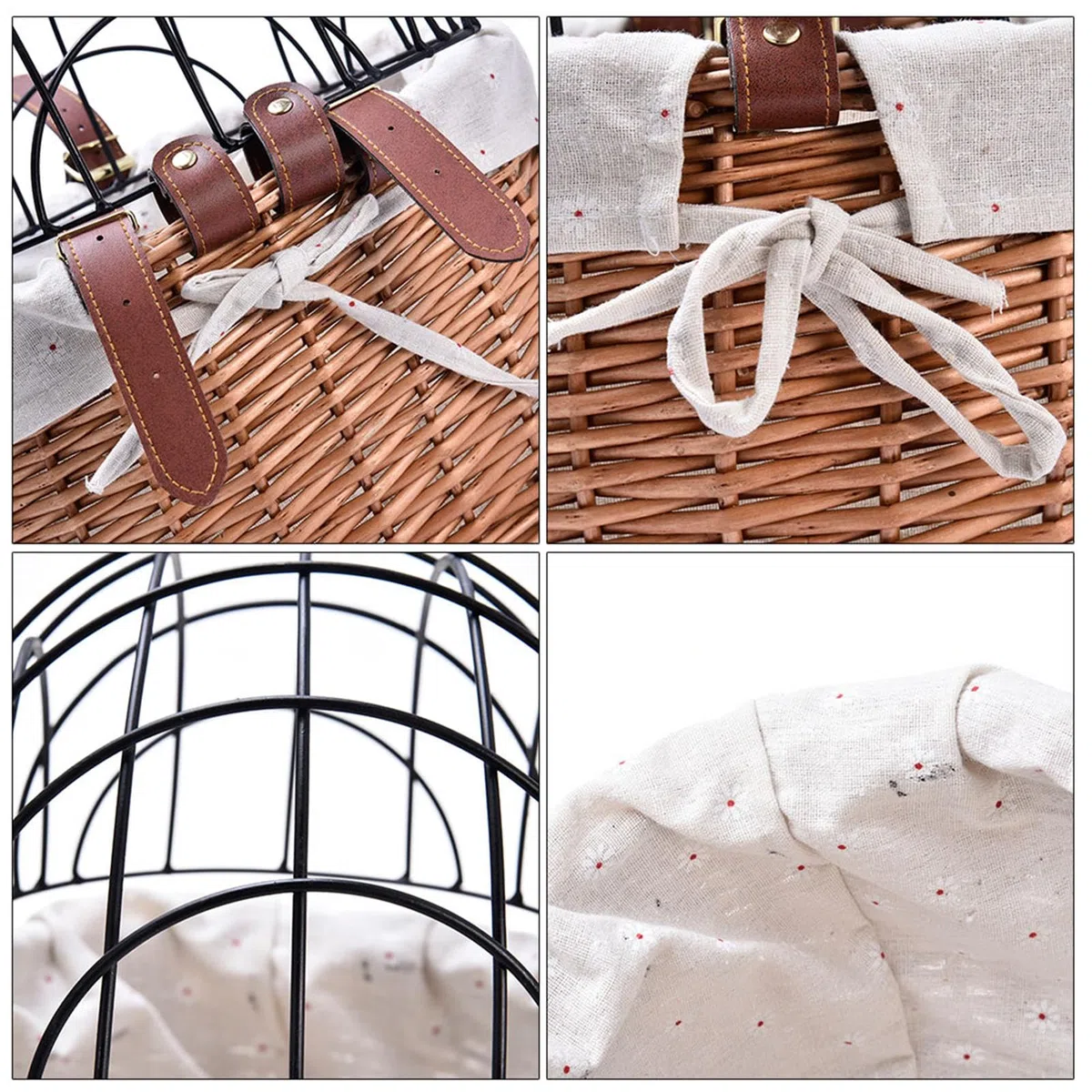 Cesta de bicicleta para perros | Cubierta de malla de alambre, cesta de bicicleta de mimbre para perros pequeños y gatos, transportador de perros desmontable para bicicleta