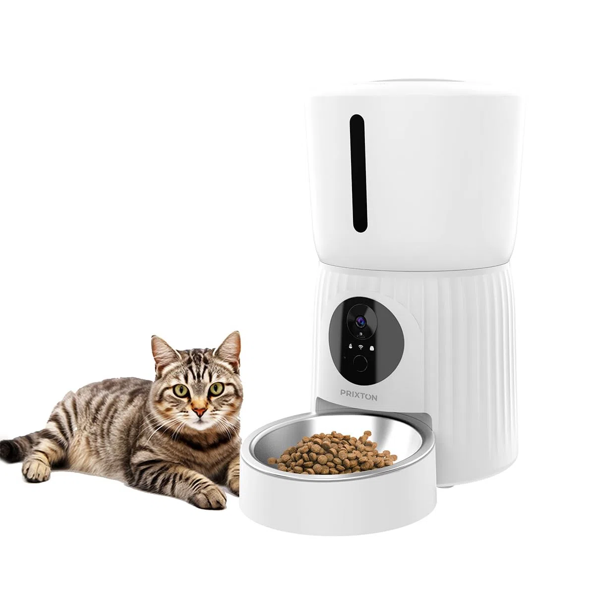 PRIXTON Comedero Inteligente para Mascotas Automatic Pet Feeder FF100 con WiFi, Cámara Full HD 1980x1080P, Depósito de 4L, App móvil, Programable, Audio Bidireccional, Grabación de Voz