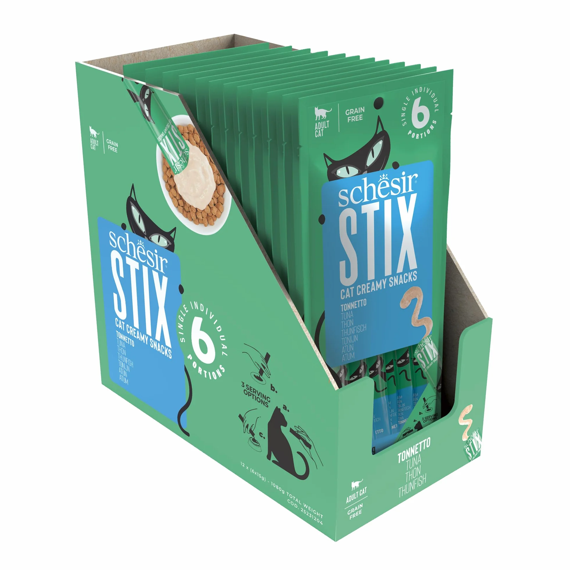 Schesir Stix, Snack Monodosis De Atún, En Crema, Suplemento para Gatos, Fuente De Hidratación, Sin Cereales, 12 X 15 G
