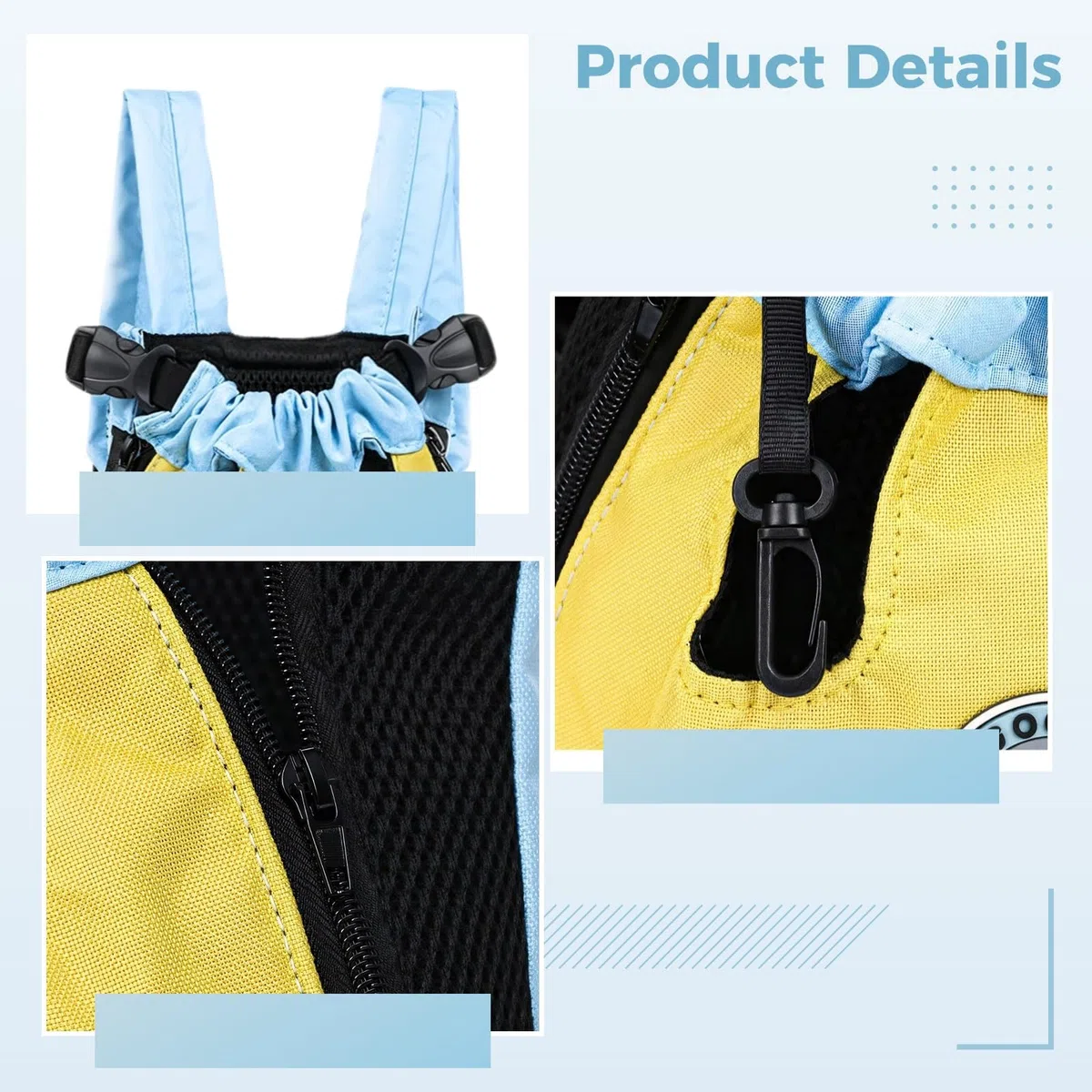 Mochila ajustable para mascotas, hebilla de seguridad, tela Oxford, se adapta a perros o gatos pequeños y medianos, apto para viajes, azul y amarillo, S-Xxxl