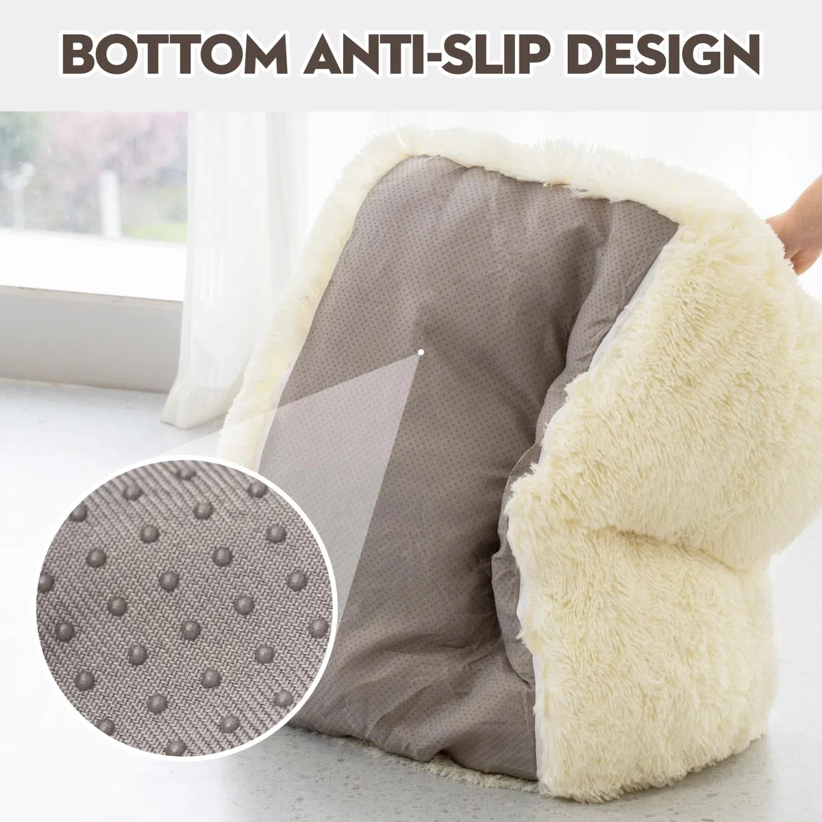 MEWOOFUN Elegante sofá cama grande para gatos de interior, sofá lavable de felpa, camas para perros pequeños, suave y calmante con parte inferior antideslizante, color beige