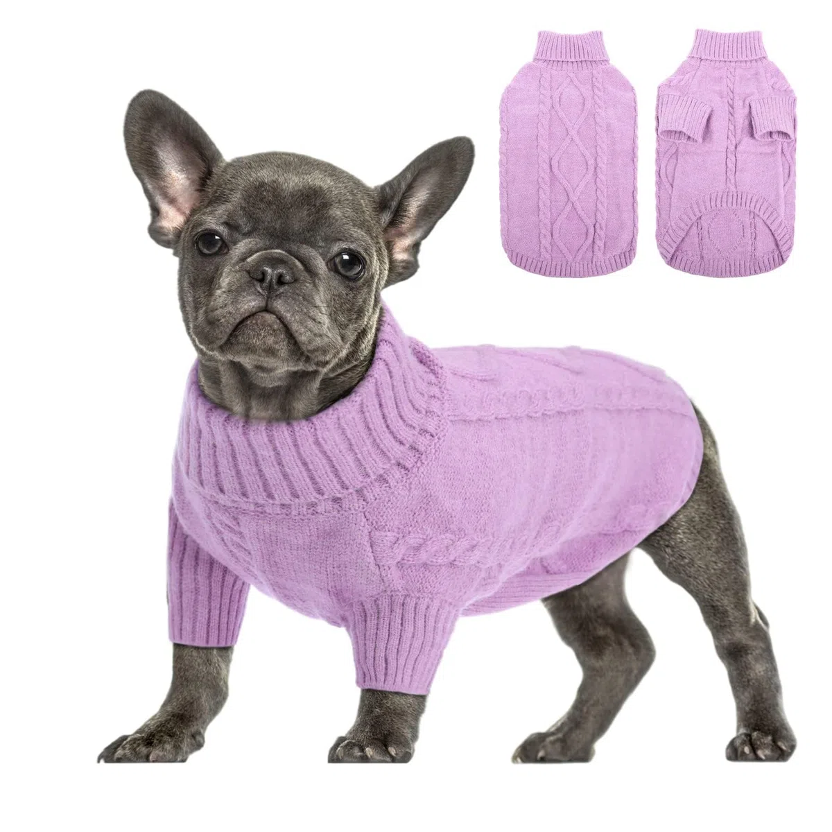 Queenmore Jersey para Perro Grande Bouledogue Francés Cálido Suéter para Perros Suéter Chihuahua Abrigo Teckel Ropa de Invierno para Perro Gato, Lila,XL