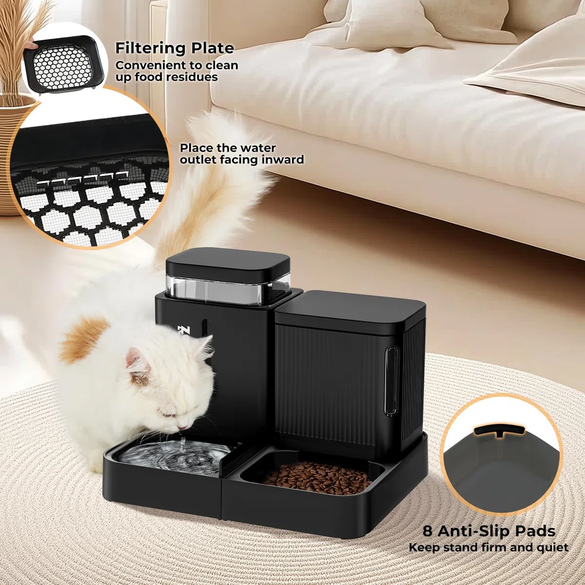 ZOMISIA Comedero por Gravedad para Gatos y Dispensador de Agua, 2 en 1 Alimentador Automático para Gatos con Rotación de 180 Grados, Paquete de 2 Alimentadores Automáticos de Gran Capacidad para