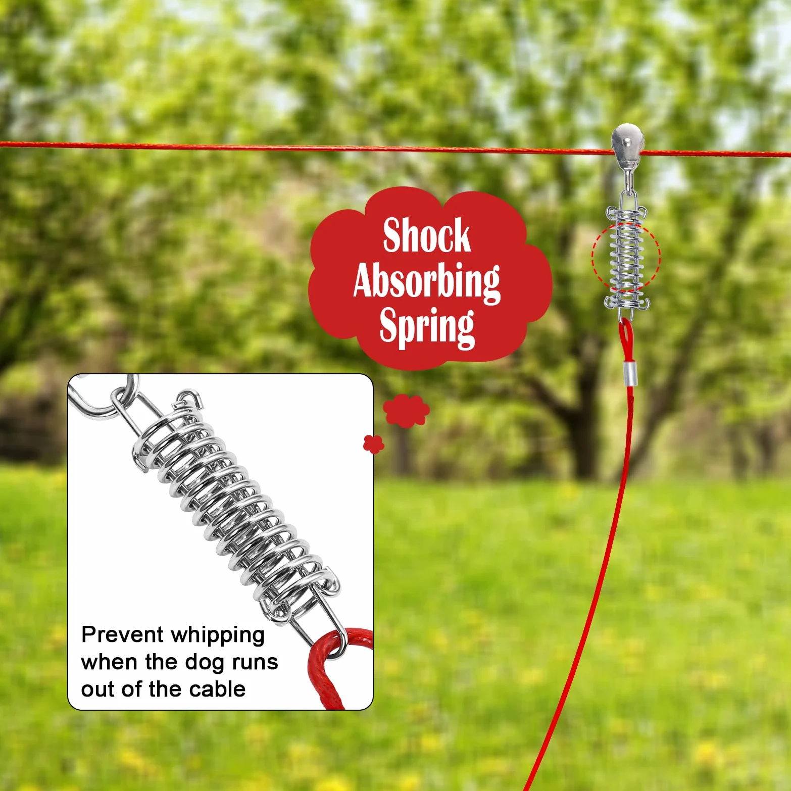 Corredores para Perros para Exteriores, 100 pies para Patio con Cable de Amarre para Perros de 15 pies, Correa Resistente para Perros Grandes, Sistema de Carrito con Cremallera para Perros,