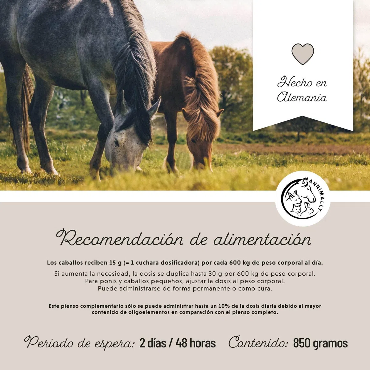 Polvo para articulaciones para caballos 850g con colágeno, manzanilla, MSM (azufre), glucosamina, ácido hialurónico, condroitina - Complemento alimenticio para fortalecer las articulaciones caballo