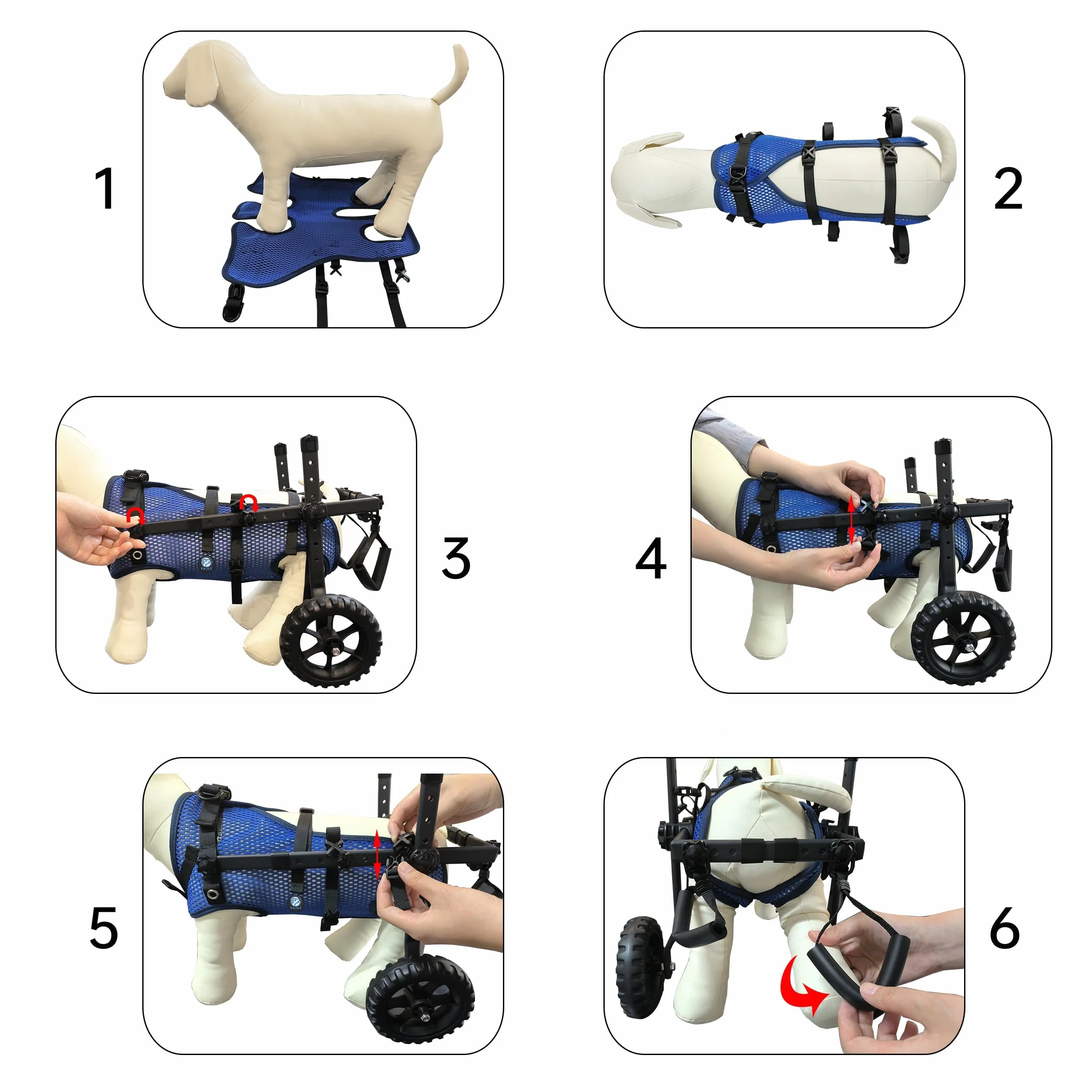 Silla de Ruedas Plegable Ajustable 2 Ruedas para Mascotas,Azul,XS | Rehabilitación de las extremidades traseras de mascotas,carrito para mascotas,soporte para las patas traseras,fácil montaje
