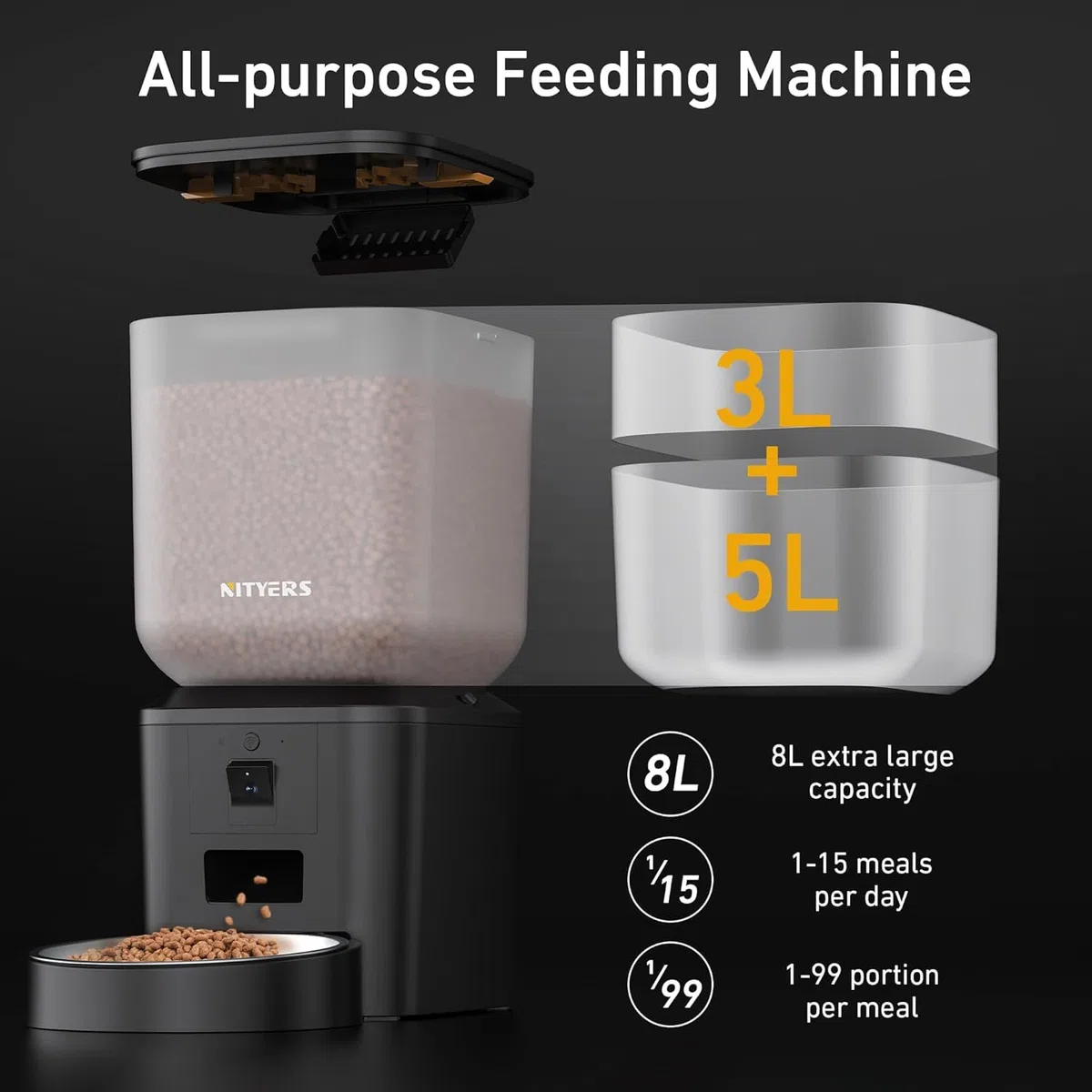 Comedero automático para Perros y Gatos con cámara y WiFi: 8L/34 Tazas, visión Nocturna 1080P, WiFi 2.4 y 5G, conversación bidireccional, grabación de Voz de 10 Segundos, dispensador de Alimentos