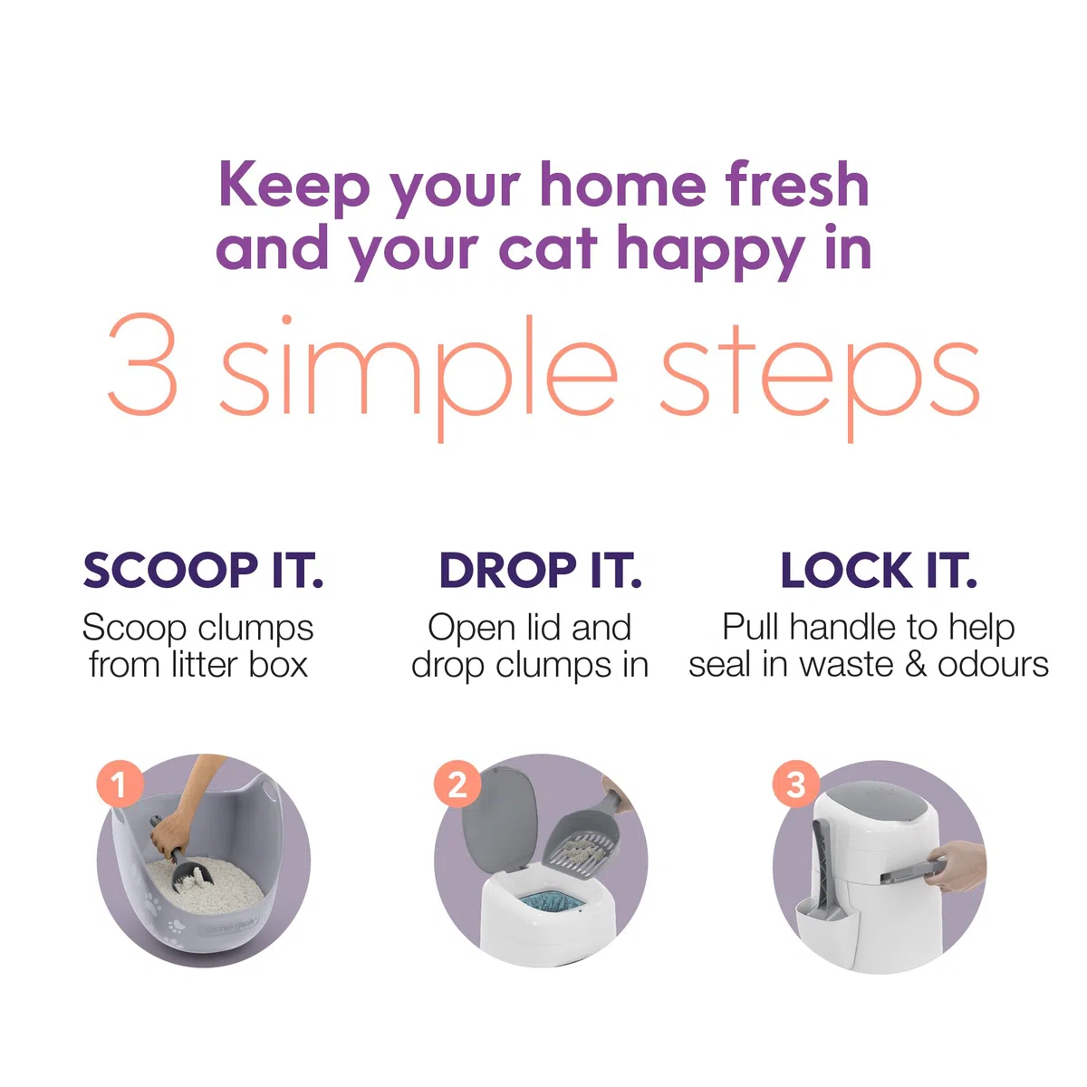 Litter Genie Style Pail | Sistema de eliminación de residuos de Arena para Gatos para Control de olores | Incluye 1 Bolsa de Repuesto Cuadrada