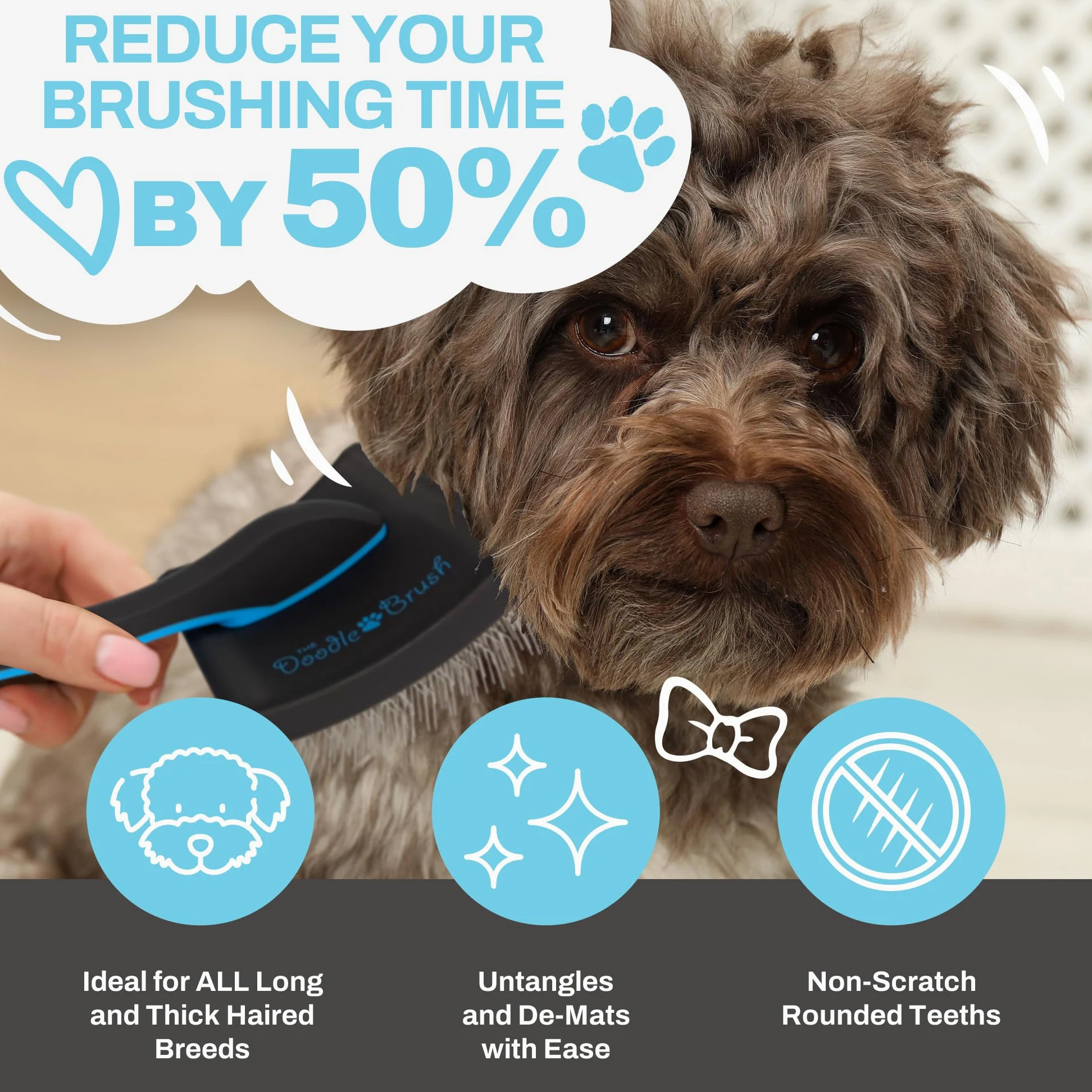 The Doodle Brush Cepillo Alisador Cepillo Para Perros Doodles, Ideal En Goldendoodles, Poodles Y Bernedoodle, Desenreda Largo Y Rizado, Herramienta Eficaz En El Aseo De Mascotas - Pasador Extra Largo
