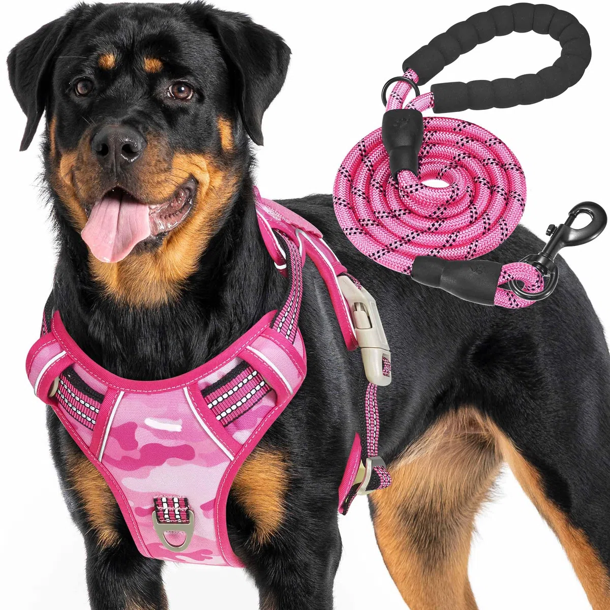 Haapaw Arnés táctico resistente para perros grandes, arnés ajustable para mascotas, reflectante, de fácil control, arnés para perros de trabajo, grande, camuflaje rosa