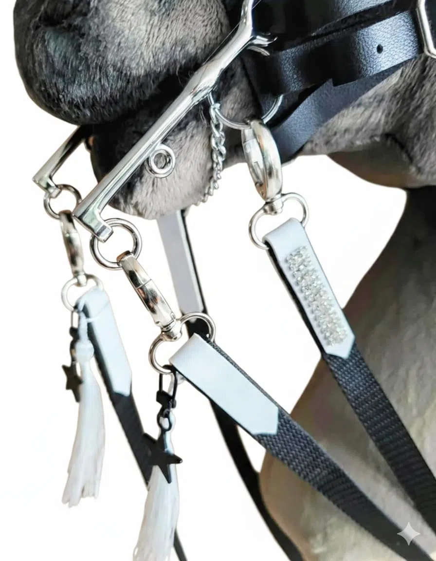Generisch Hobby Horse Trense Kandare, negro, sin caballo, solo accesorio para hobbyhorsing, accesorio para caballos de juguete, trense de juguete, trense de juguete