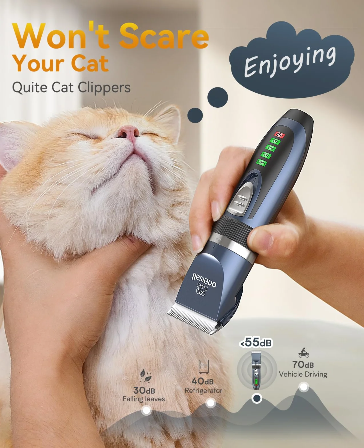 oneisall Kit de cortapelos para perros y patas de perro, 2 en 1, kit de aseo para mascotas, gatos, perros, silencioso, inalámbrico
