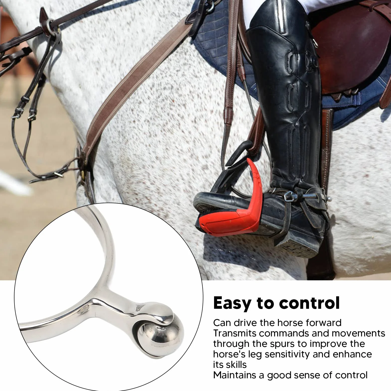 Fockety Espuelas Inglesas, Espuelas de Acero Inoxidable para Caballos con Bola Rodante, Espuelas para Bota de Caballo Espuelas de Equitación para Mujer para Entrenamiento de Caballos