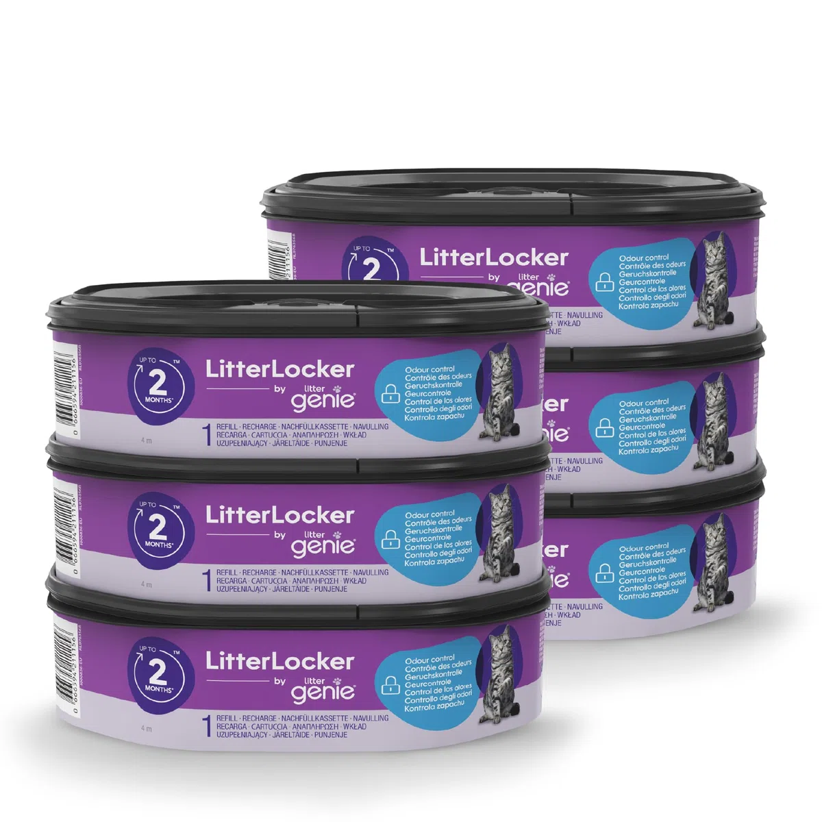 Litter Genie LitterLocker - Juego de 6 cartuchos de recambio originales con barrera antiolores que garantizan 100% protección contra los olores, cartucho de 2 meses