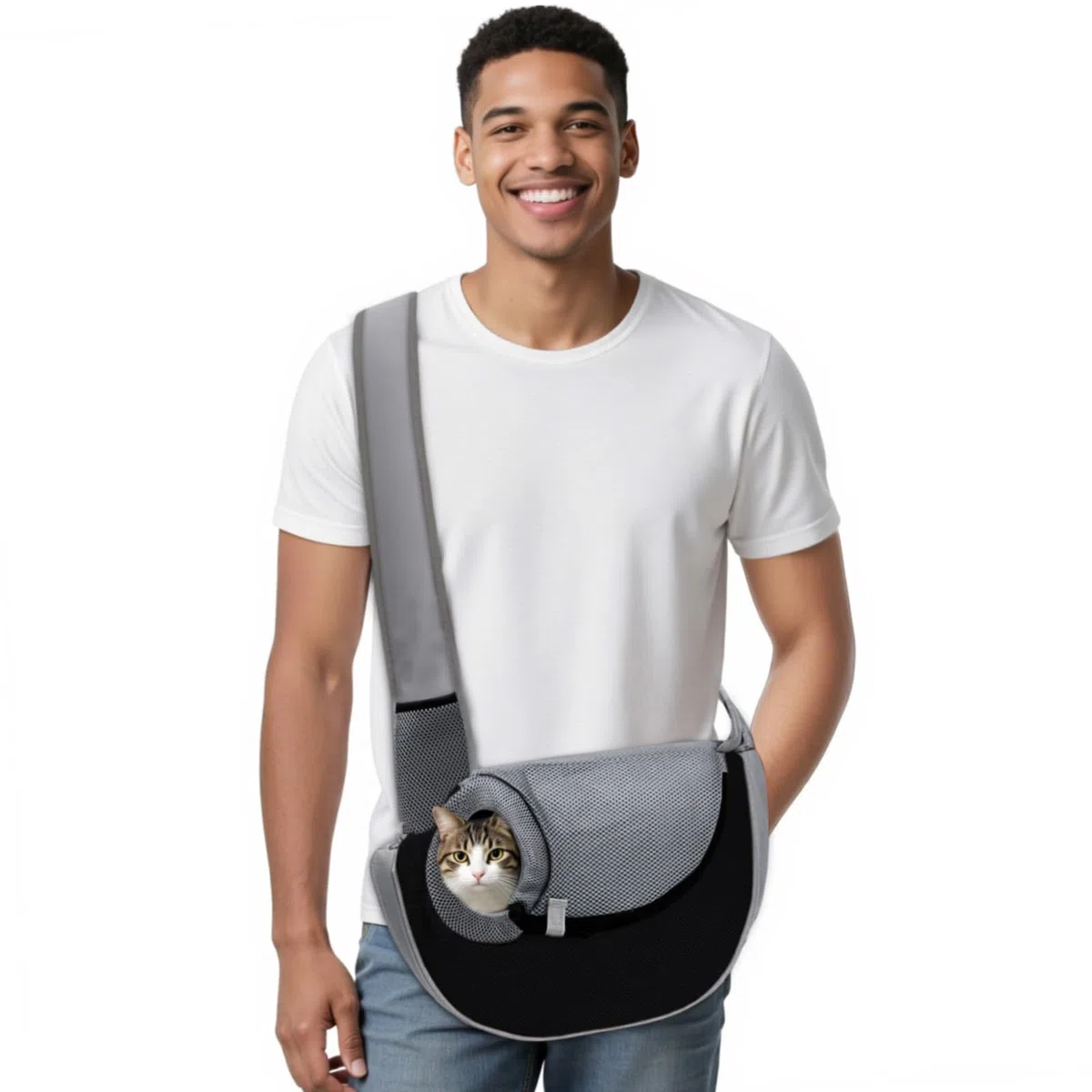 ALLSOPETS Transportín Bandolera para Perros y Gatos, Bolsa de Transporte Mascotas Pequeñas, Bolsa de Transporte para Viajes, Paseos y Visitas al Veterinario (Negro Clásico, S)