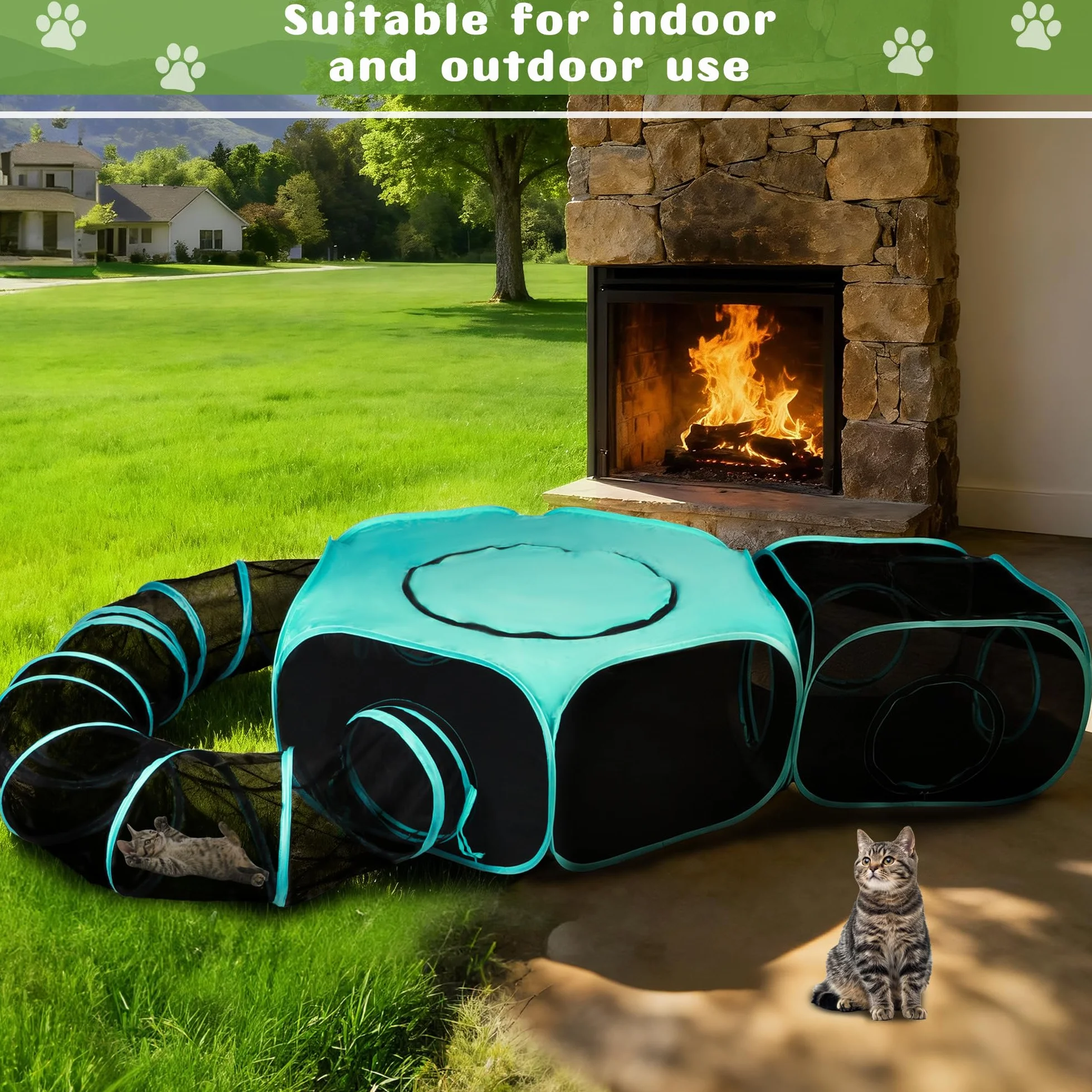 Gran recinto al aire libre para gatos, tienda de campaña plegable portátil 3 en 1 modular con ventanas conectadas para interior y exterior, viajes, jardín, parque